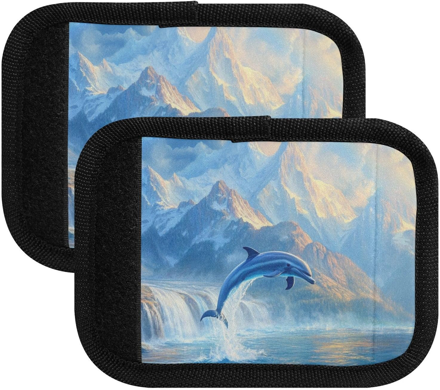 Rainbow Dolphins Jumped Out Blue 4 Pack Luggage Handle Wraps Covers for Suitcase Identifiers Bag Tags Travel Accessories