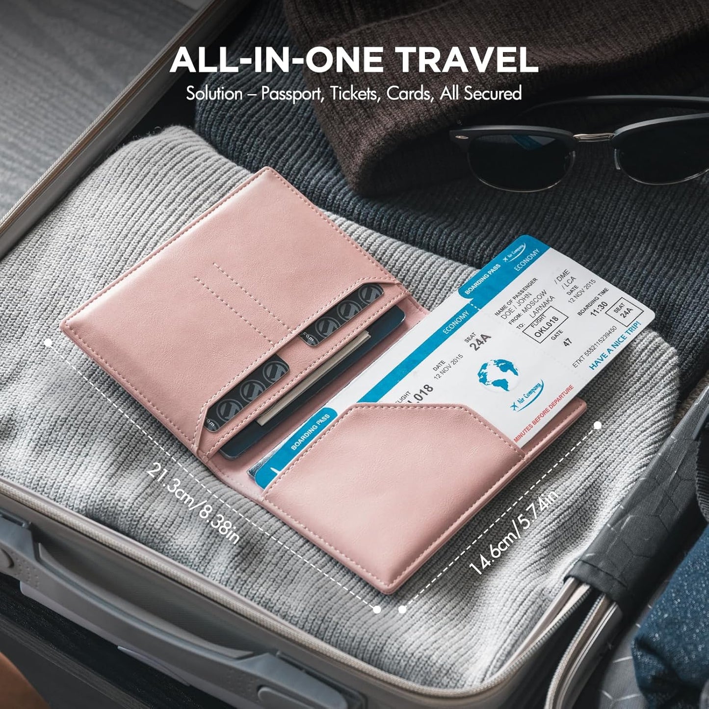 VULKIT Passport Holder for Travel, Rfid Blocking Passport Cover, Slim Travel Wallet for Men & Women, Dusty Pink