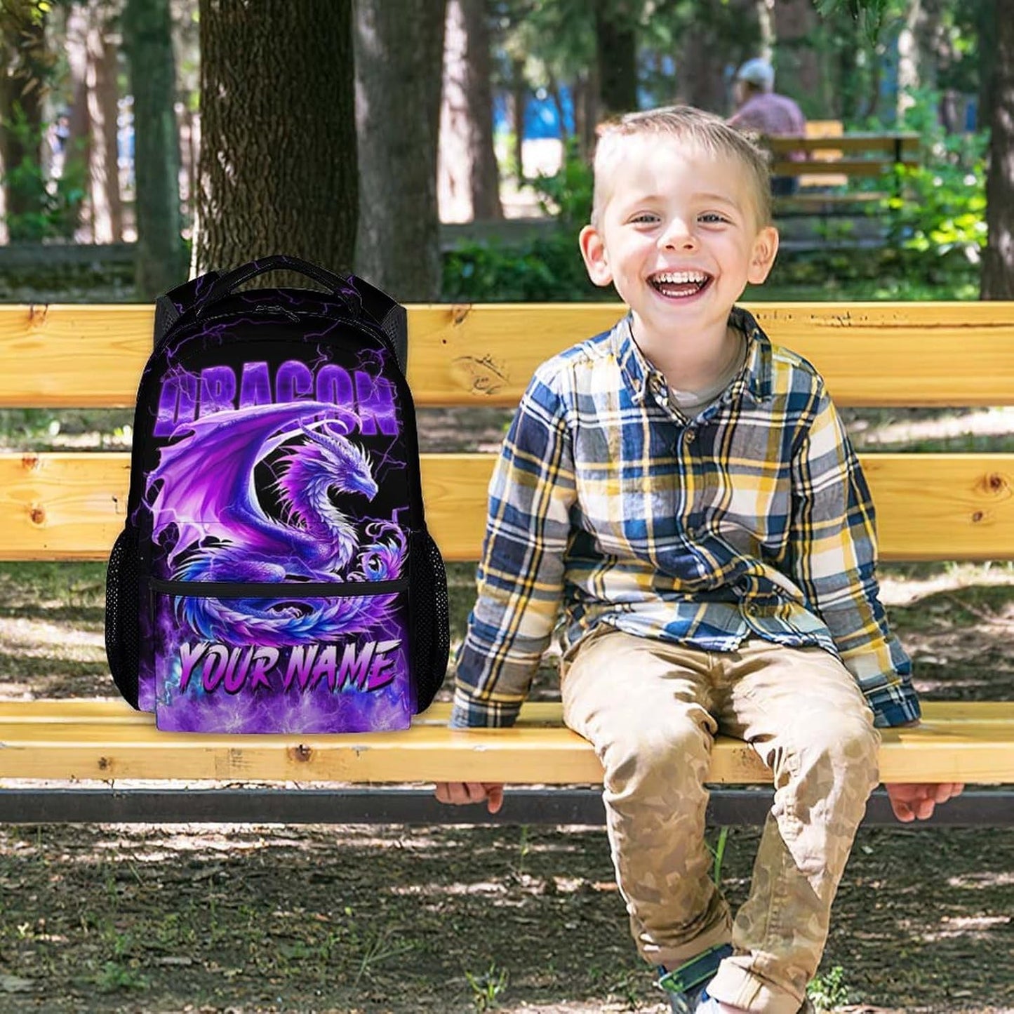 Personalized Kids Backpack, Dragon Backpack for Girls Boys, 17 Inch Lightning School Bag for Primary, Large Capacity School Supplies