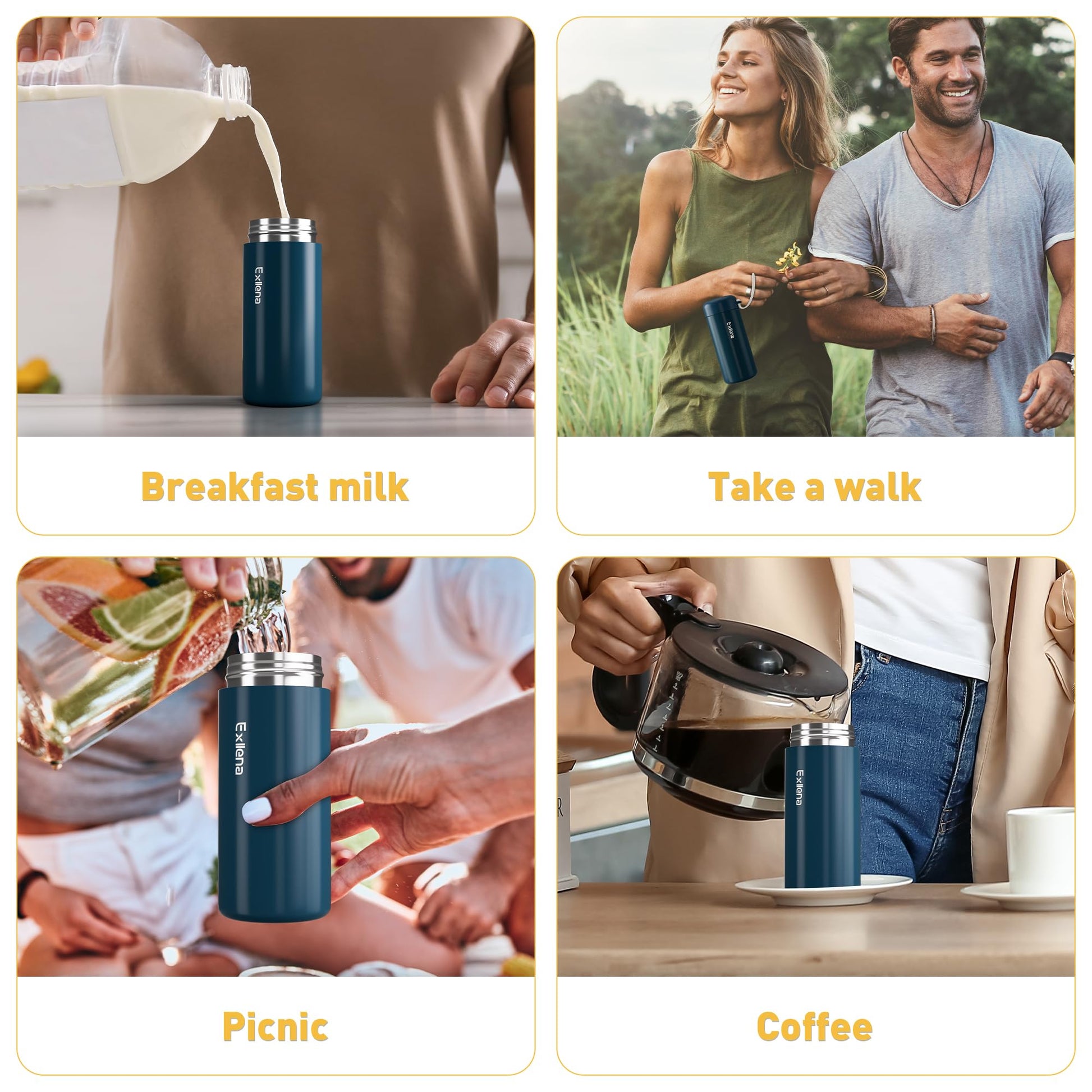 Exllena Small Water Bottle 10oz, Small Insulated Water Bottle for Hot&Cold Drinks, Water Bottle