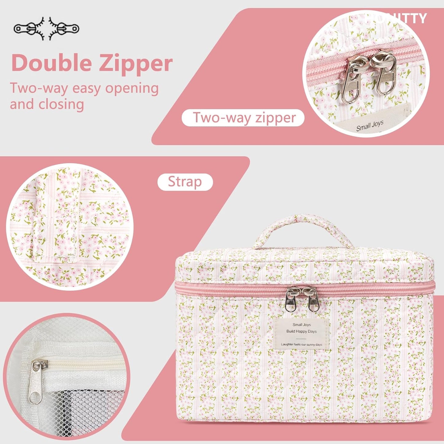 Makeup Bag,Quilted Cosmetic Bags,Large Floral Make Up Organize bag,Makeup Bag Set for Women,Flower