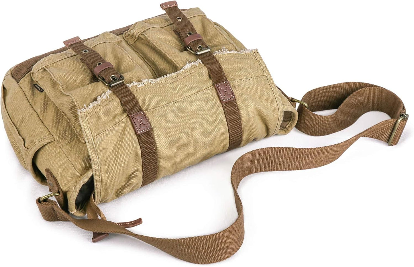 GOOTIUM Canvas Messenger Bag - Vintage Shoulder Bag Frayed Style Boho Purse