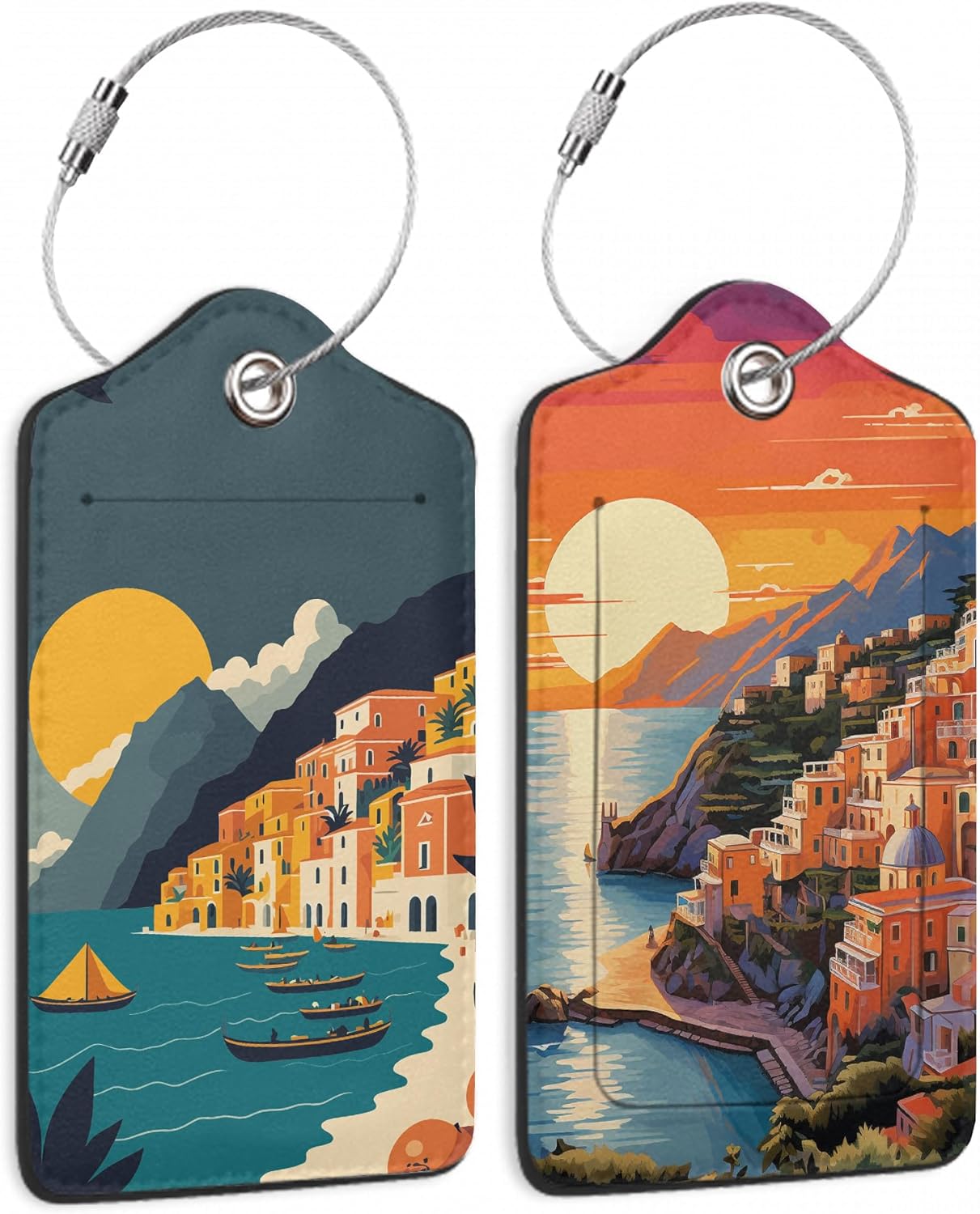 Stunning Sunset Nature 2 PCS Luggage Tags, Privacy Cover ID Label with Stainless Steel Loop and Address Card for Travel Bag Suitcase