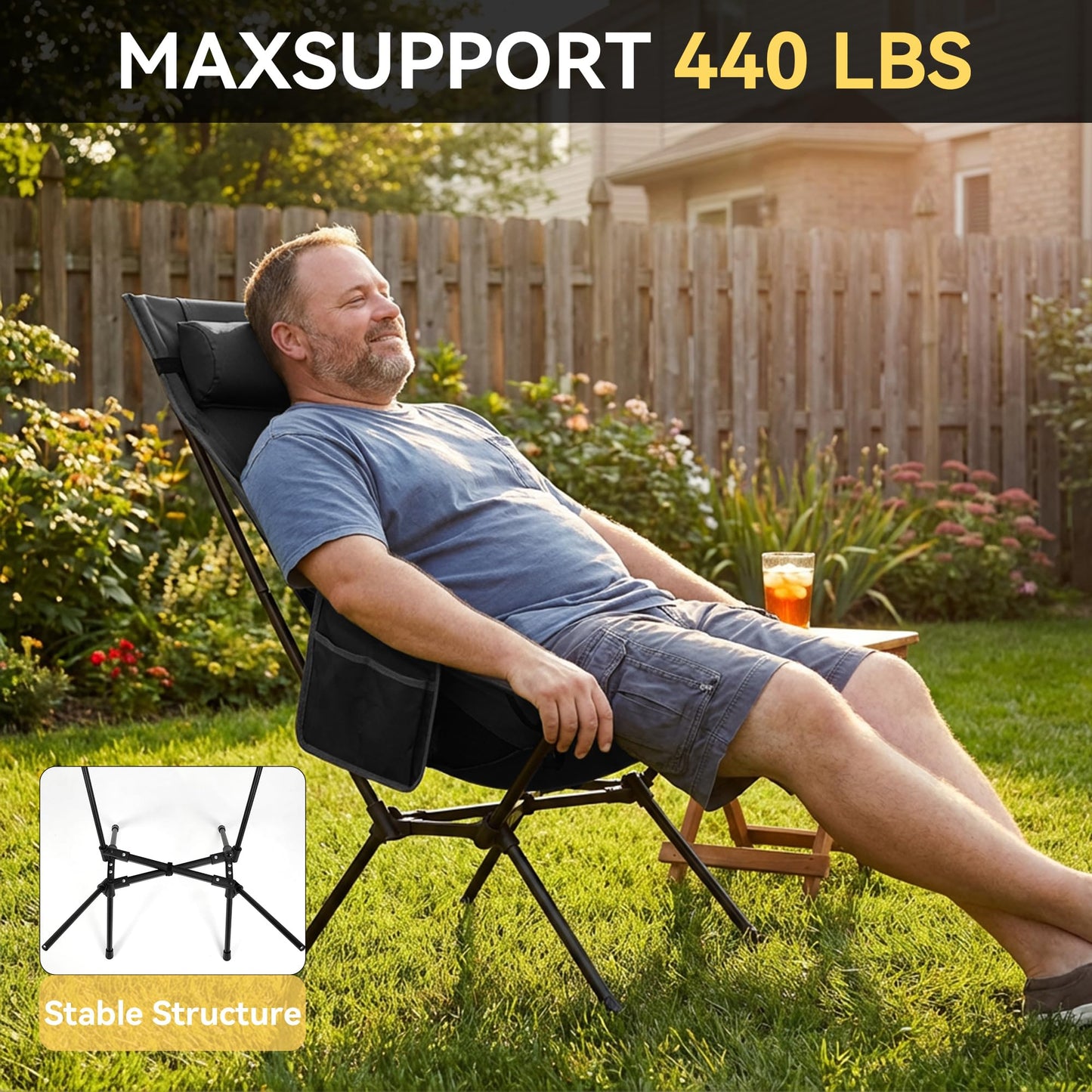 TOBTOS Portable High Back Camping Chair, Support 440 lbs, Ultralight Folding Chair with Head