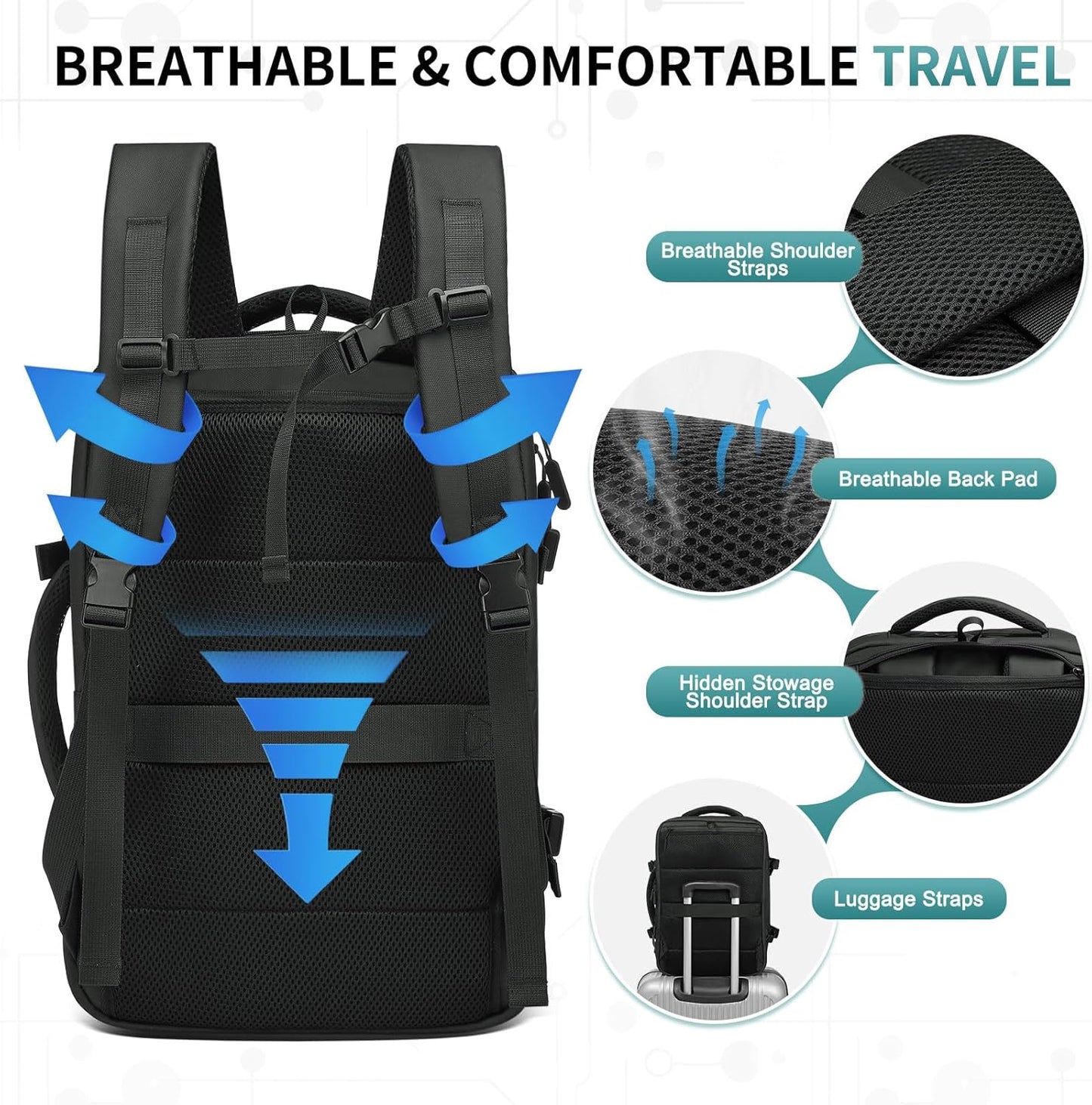 Business Travel Carry on Backpack, Lay Flat Luggage Style Bag with USB C & A, 16-inch Suitcase Capacity, Airline Approved, Black