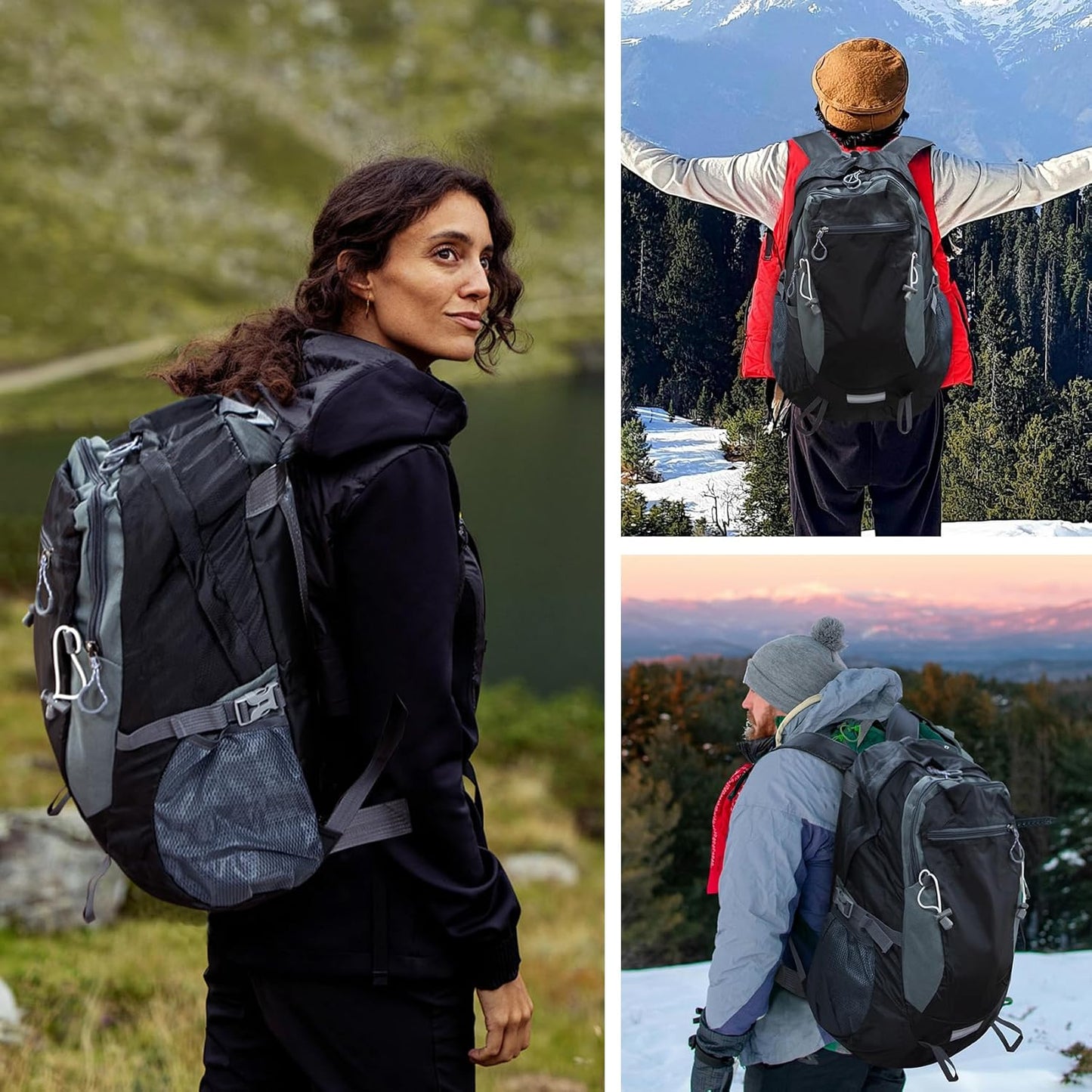 Long Keeper Hiking Backpack Water Resistant Camping Daypack Lightweight Outdoor Sport Backpack for Trekking Climbing Cycling (Black)