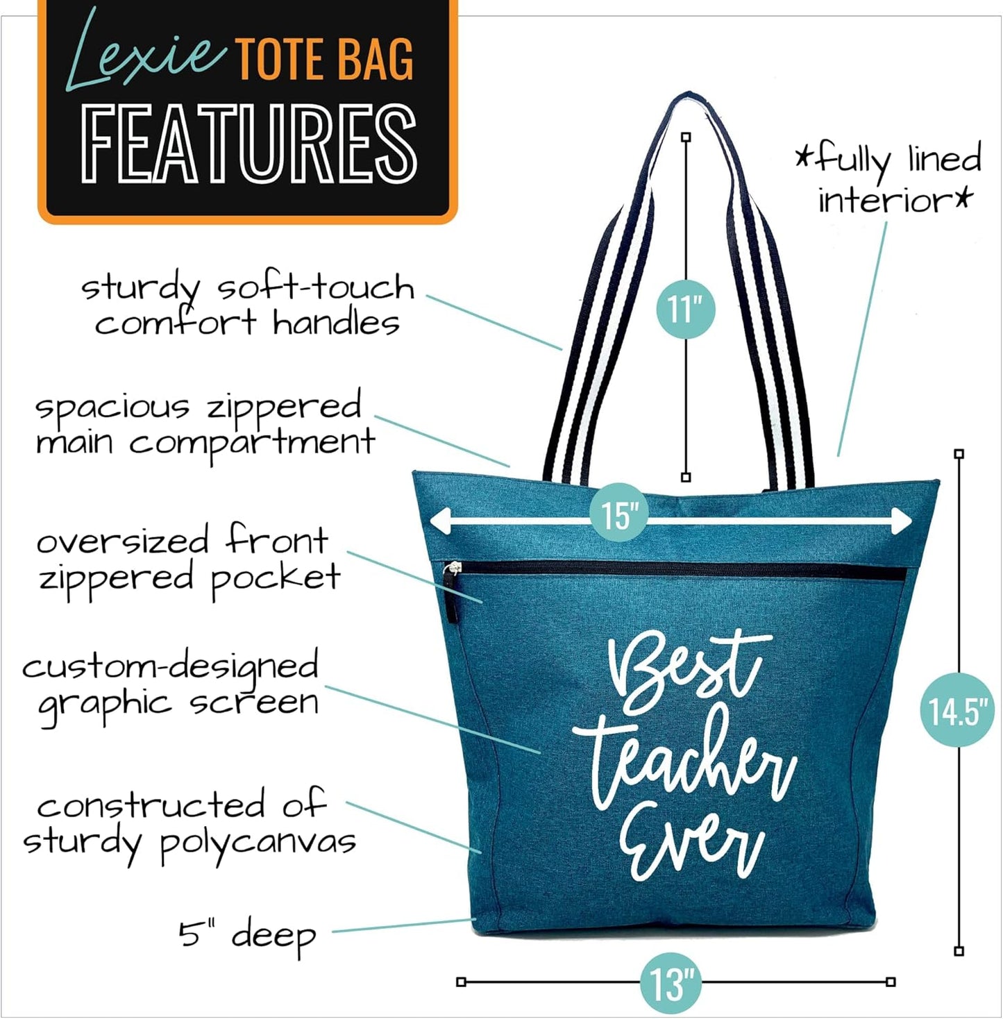 Brooke & Jess Designs Teacher Tote Bag for Work - Teacher Handbag Gifts for Women, Teacher Bag Best Teacher Appreciation Gift