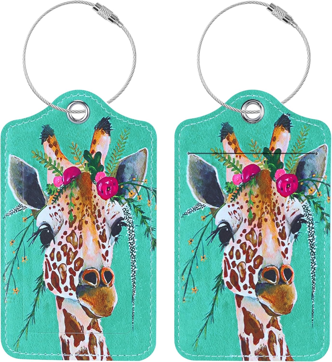 Luggage Tags for Suitcases, 2 Pack Cute PU Leather Suitcase Tag Identifiers TSA Approved with Stainless Steel Loop and Address Card for Baggage Tag for Cruise Airport Travel Essentials by Chelmon