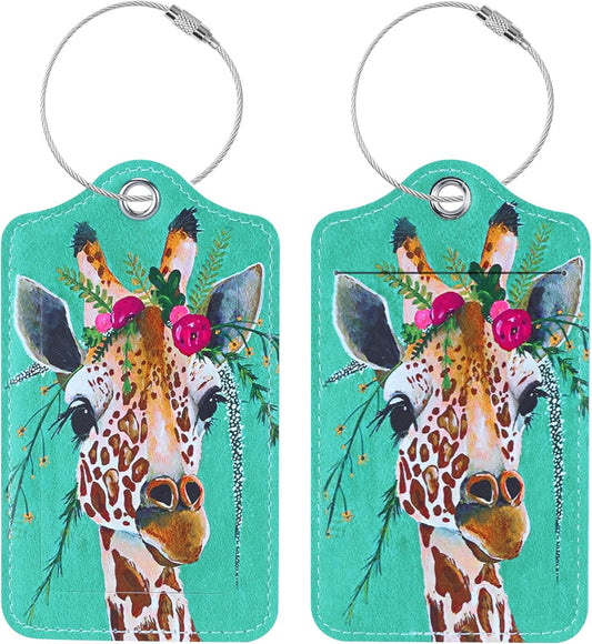 Luggage Tags for Suitcases, 2 Pack Cute PU Leather Suitcase Tag Identifiers TSA Approved with Stainless Steel Loop and Address Card for Baggage Tag for Cruise Airport Travel Essentials by Chelmon