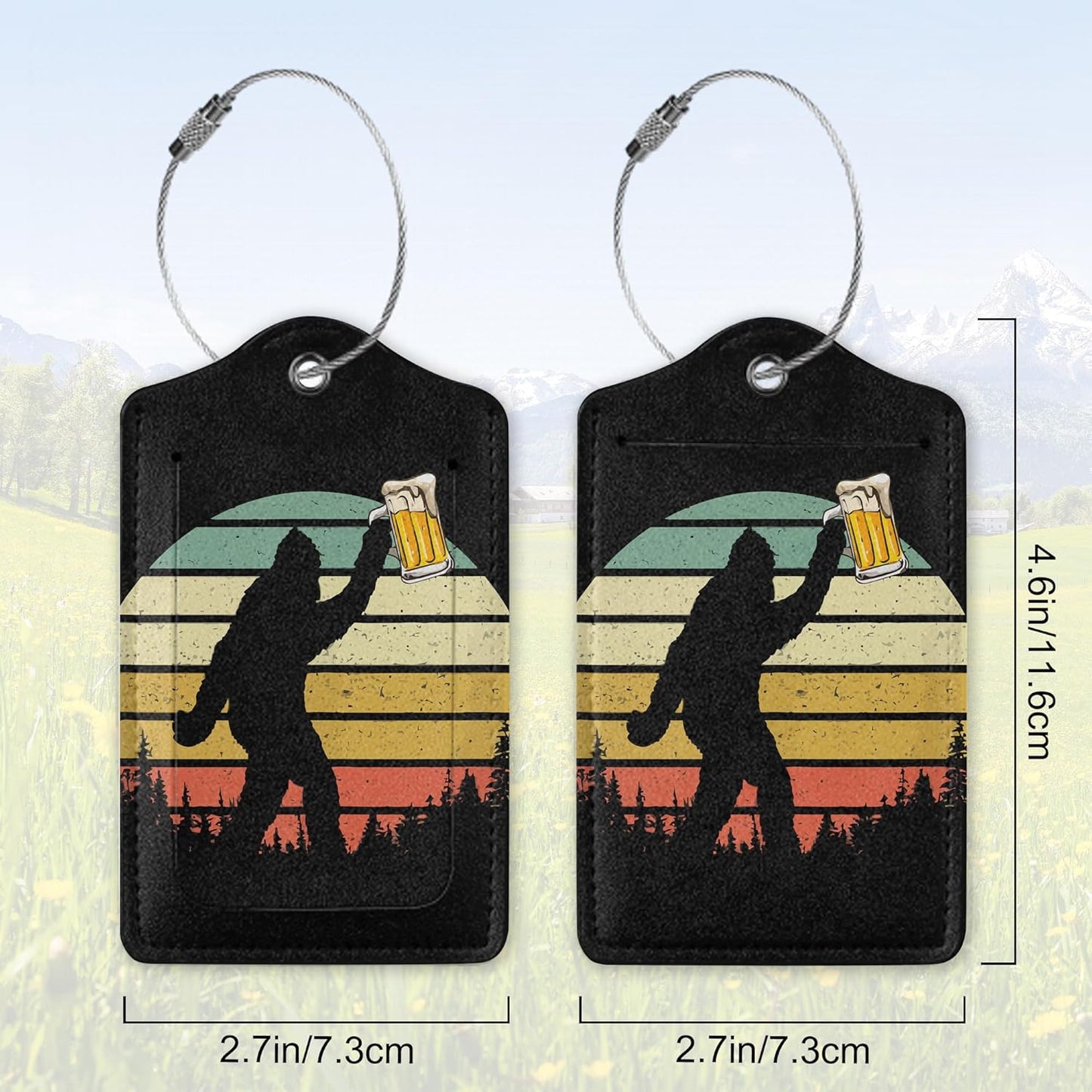 Luggage Tag for Suitcase,Black Sasquatch Unique Travel Tags with Privacy Cover ID Label & Stainless Steel Loop for Men Women Baggage