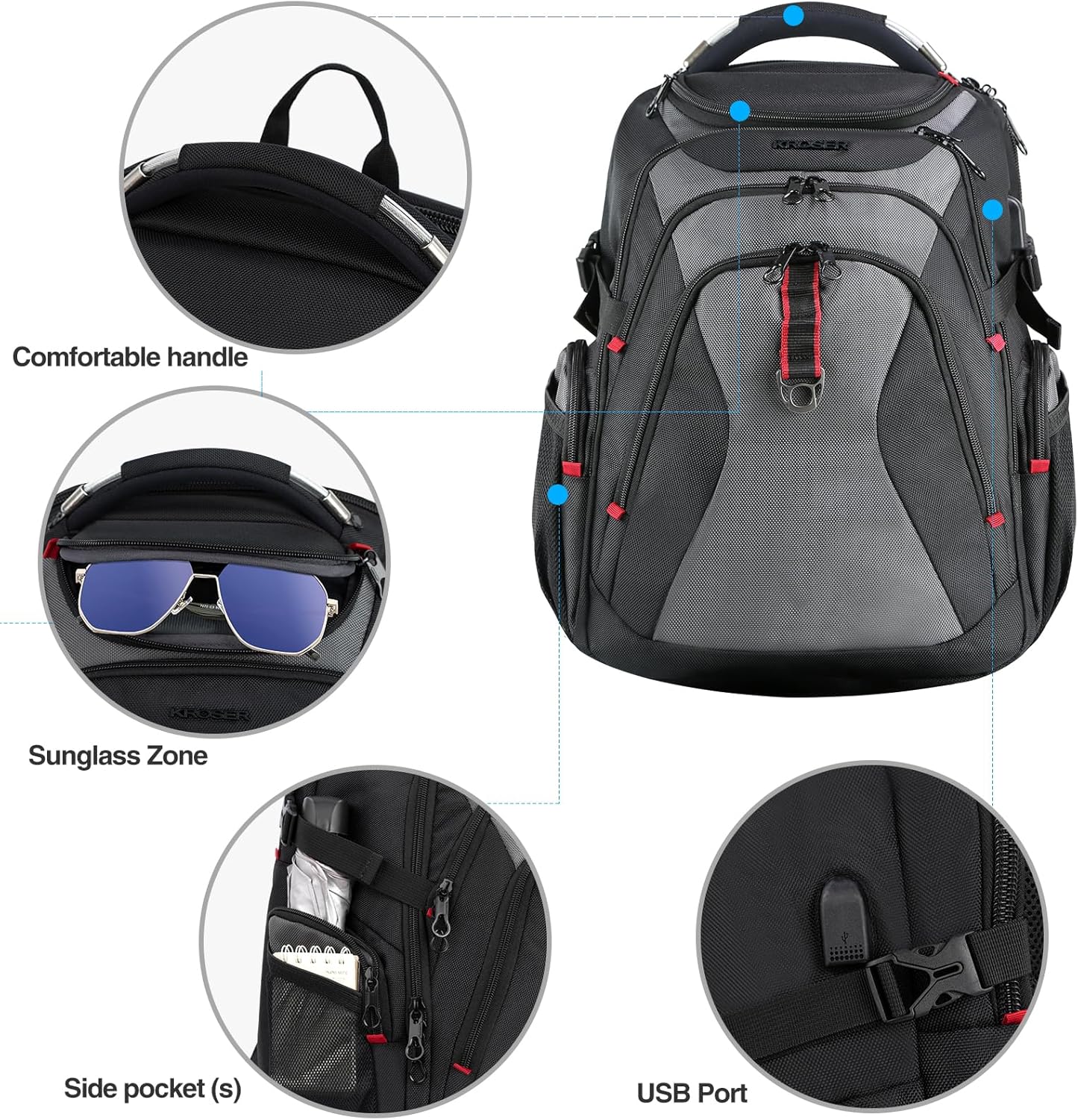 KROSER Travel Laptop Backpack 17.3 Inch XL Computer Backpack with Hard Shell Saferoom RFID Pockets