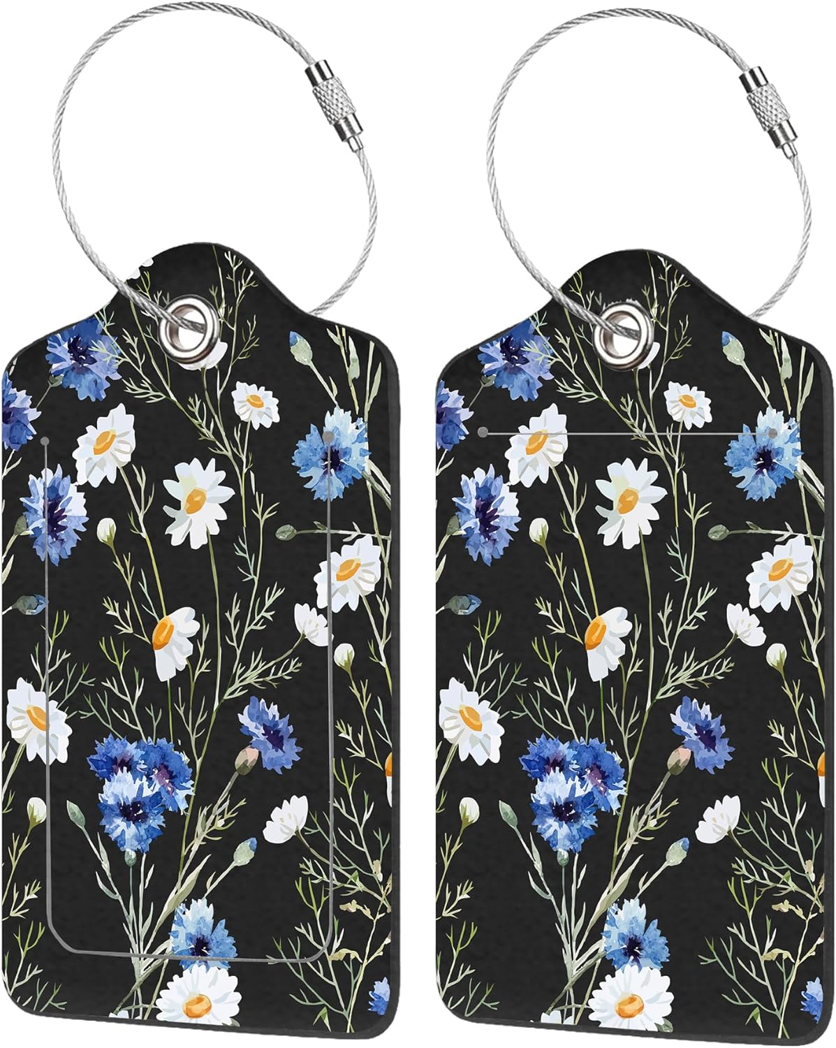 2 Pack Luggage Tags for Suitcases,Watercolor Daisy Luggage Tag,PU Leather Id Label Luggage Tags with Stainless Steel Loop and Privacy Cover for Women Men Teens Travel