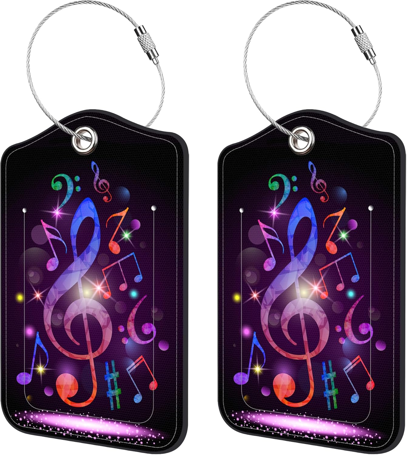 2 Pack Luggage Tags for Suitcase,Colorful Music PU Leather Idea Baggage Tag with Name Labels Privacy Cover Metal Ring Men and Women Travel Cruise Labels