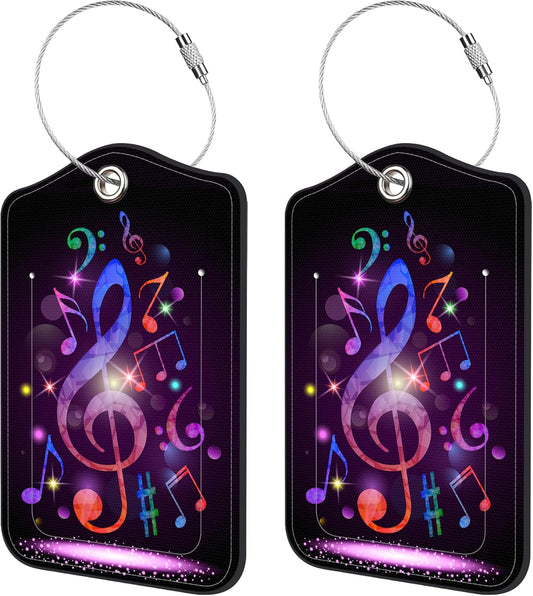 2 Pack Luggage Tags for Suitcase,Colorful Music PU Leather Idea Baggage Tag with Name Labels Privacy Cover Metal Ring Men and Women Travel Cruise Labels