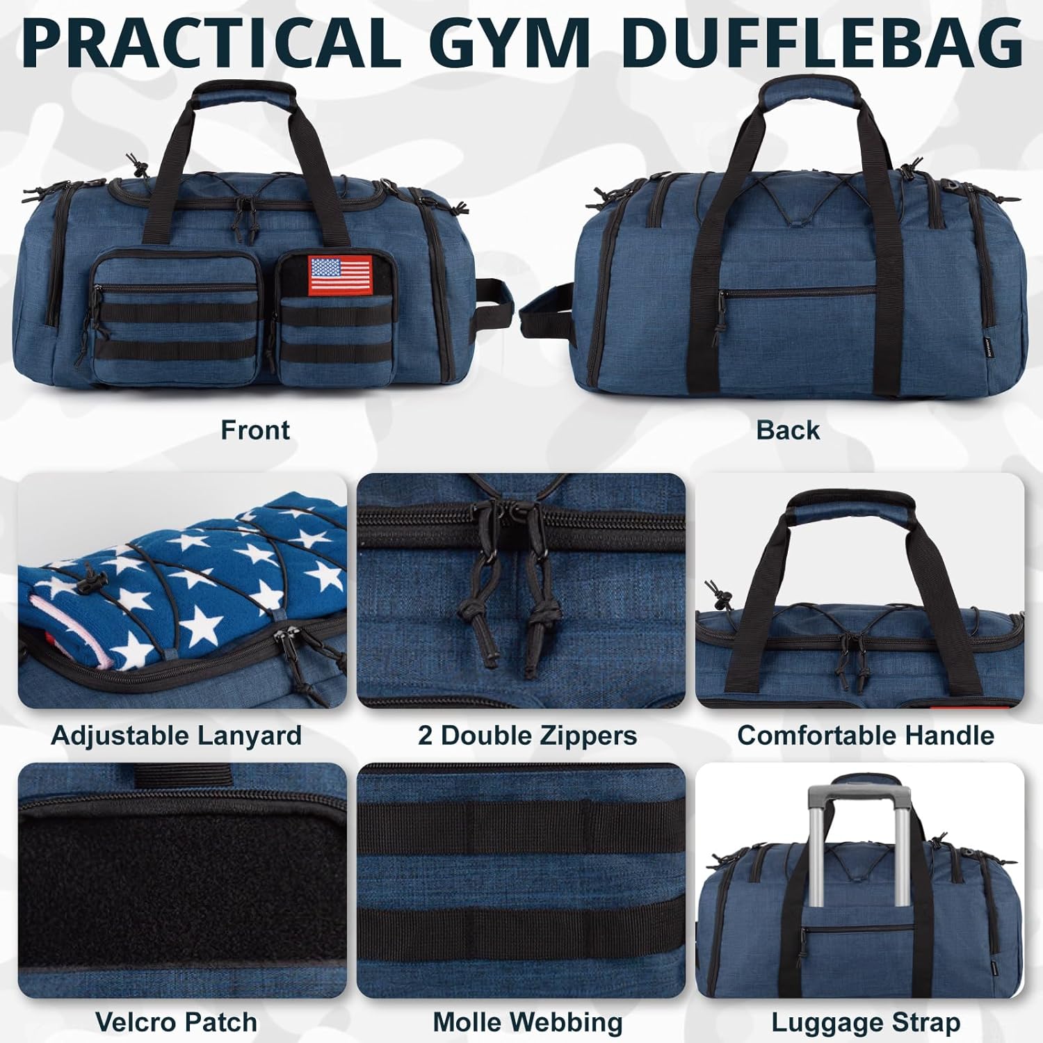 Tactical Gym Bag for Men，50L Large 3 in 1 Sports Duffle Bag with Shoes Compartment for Travel,Water