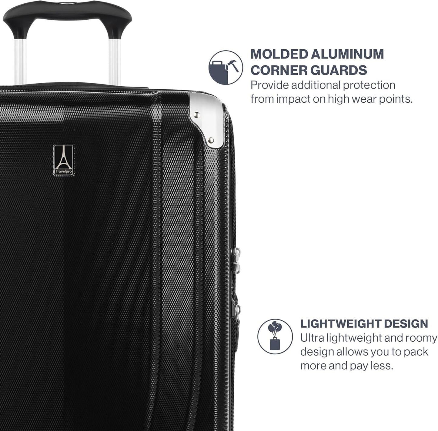 Travelpro Pathways 3 Hardside Expandable Luggage, 8 Spinner Wheels, Lightweight Hard Shell Suitcase, 3 Piece Set (21/25/28), Black Knight