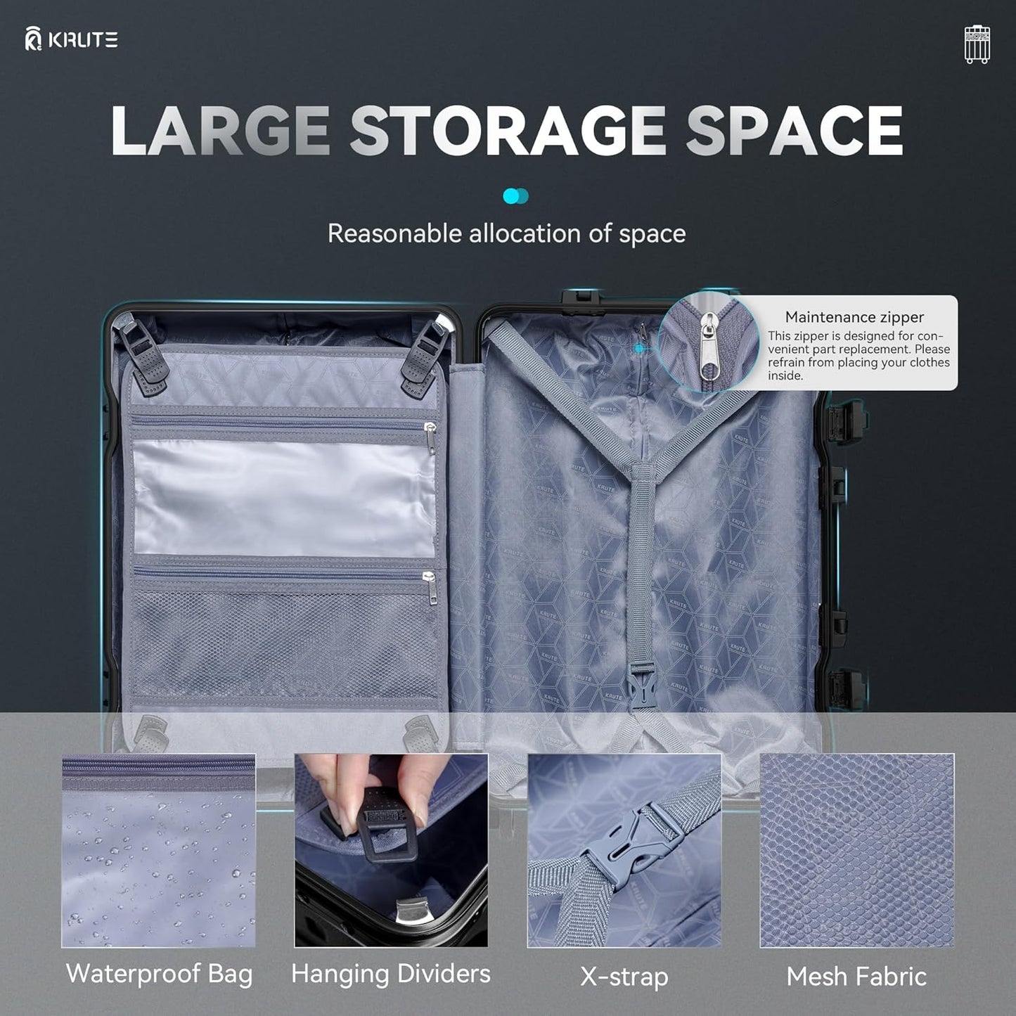 Krute Luggage 24 inch Aluminum Frame Suitcase with Spinner Wheels Zipperless Checked Luggages PC+ABS Hardside Suitcase with TSA Lock