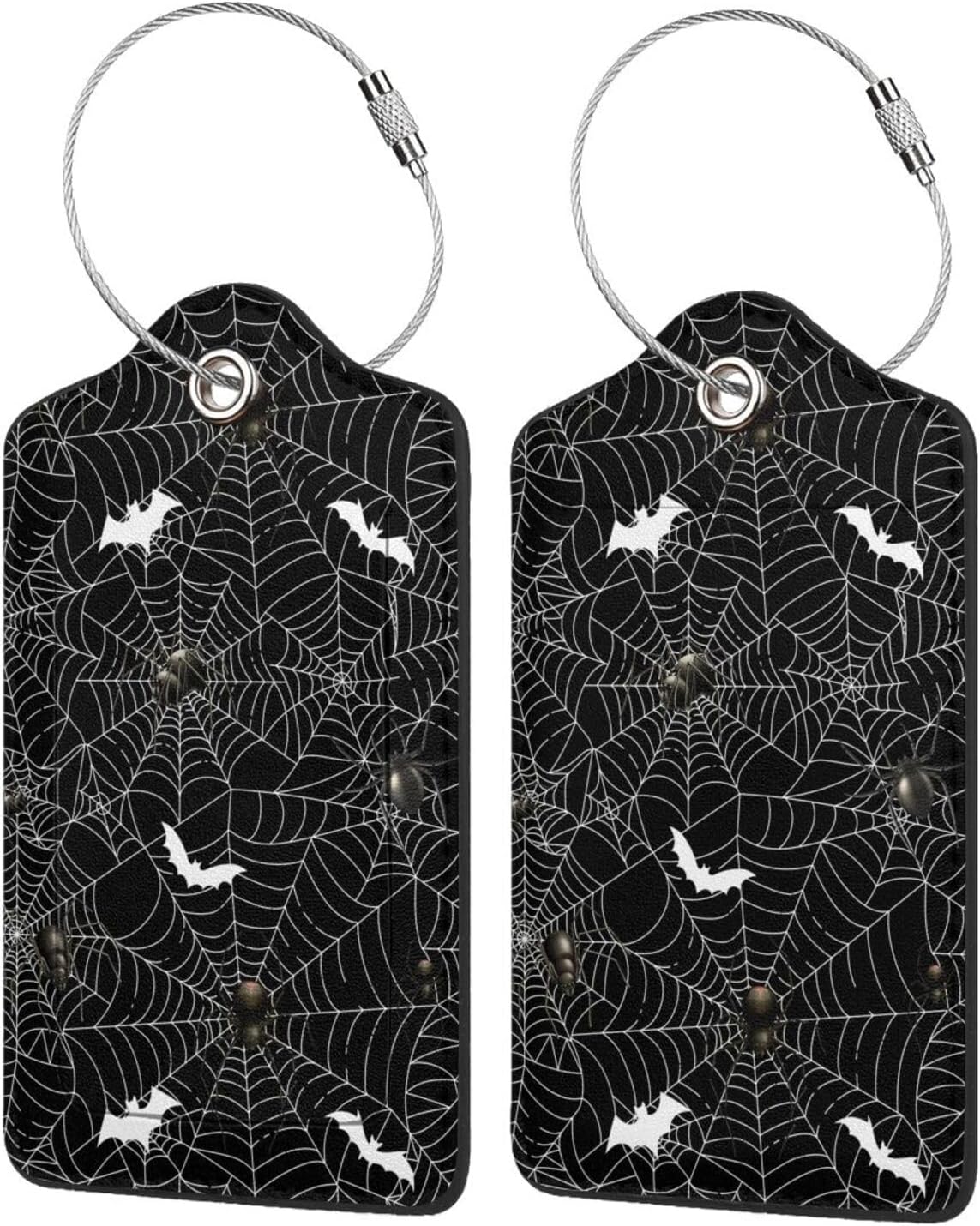 Halloween Luggage Tags Set of 2 Leather Stainless Steel Loop Label Tag for Travel Bag Suitcase