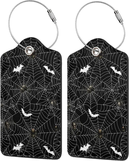 Halloween Luggage Tags Set of 2 Leather Stainless Steel Loop Label Tag for Travel Bag Suitcase