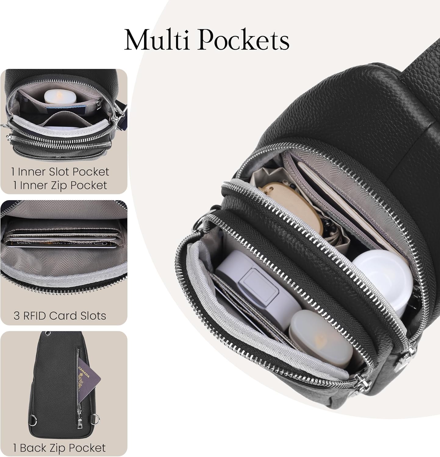 befen Genuine Leather Small Sling Bag for Women Anti-Theft Crossbody Chest Bags Fanny Packs for
