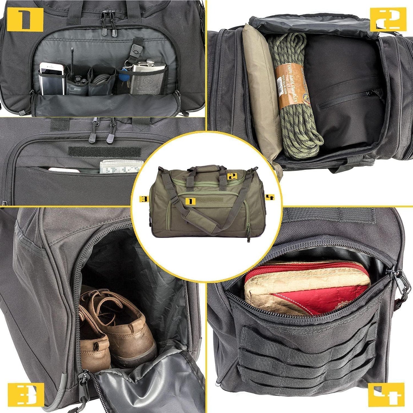 HYKING Gym Bag for Women & Men Tactical Duffle Military Weekender Work Out Lightweight Waterproof Sports Tote Shoe Pocket Green
