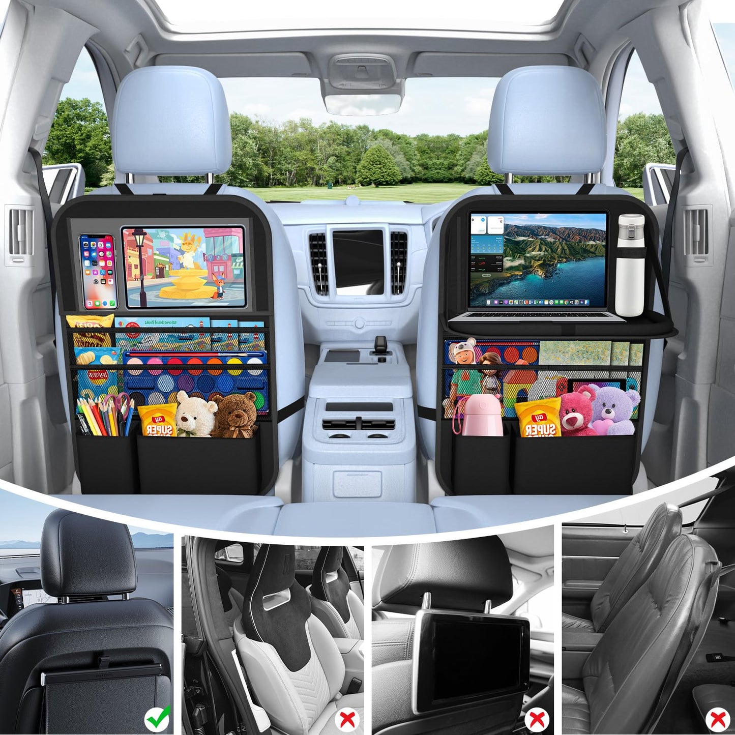 Oneyus Car Backseat Organizer with Tray, Tablet Holder for Kids Road Trip