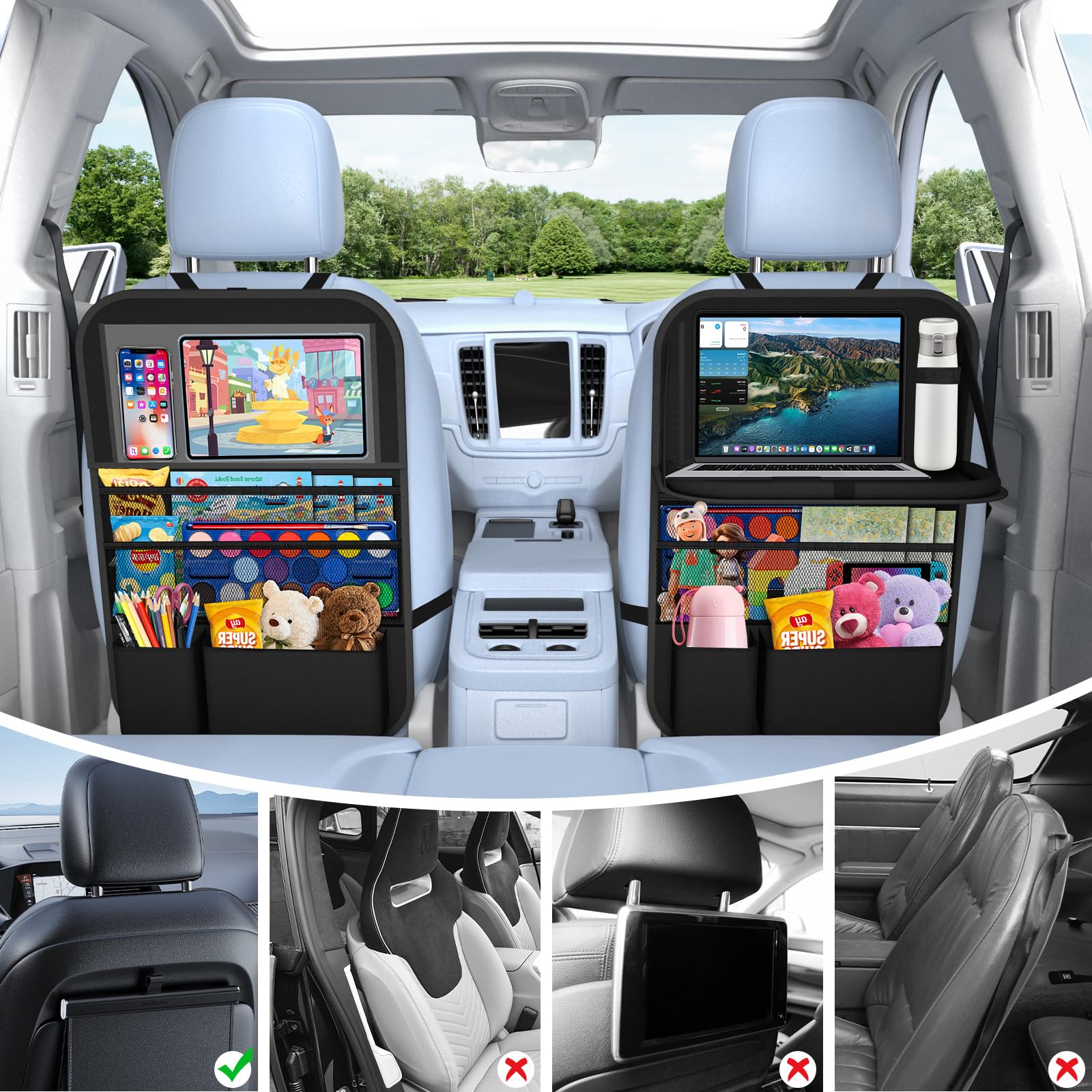 Oneyus Car Backseat Organizer with Tray, Tablet Holder for Kids Road Trip