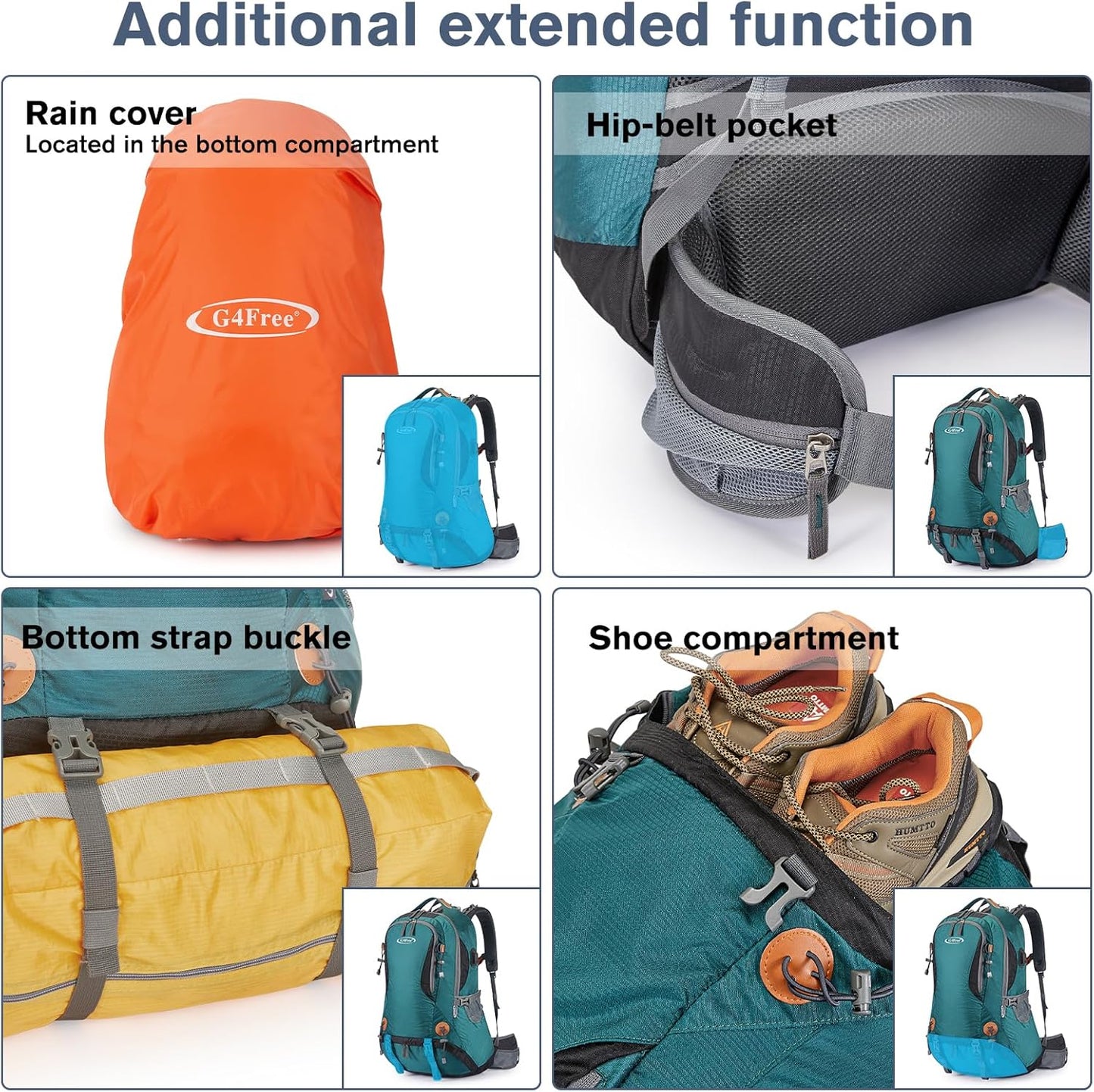 G4Free 50L Hiking Backpack Waterproof Daypack Outdoor Camping Climbing Backpack with Rain Cover for