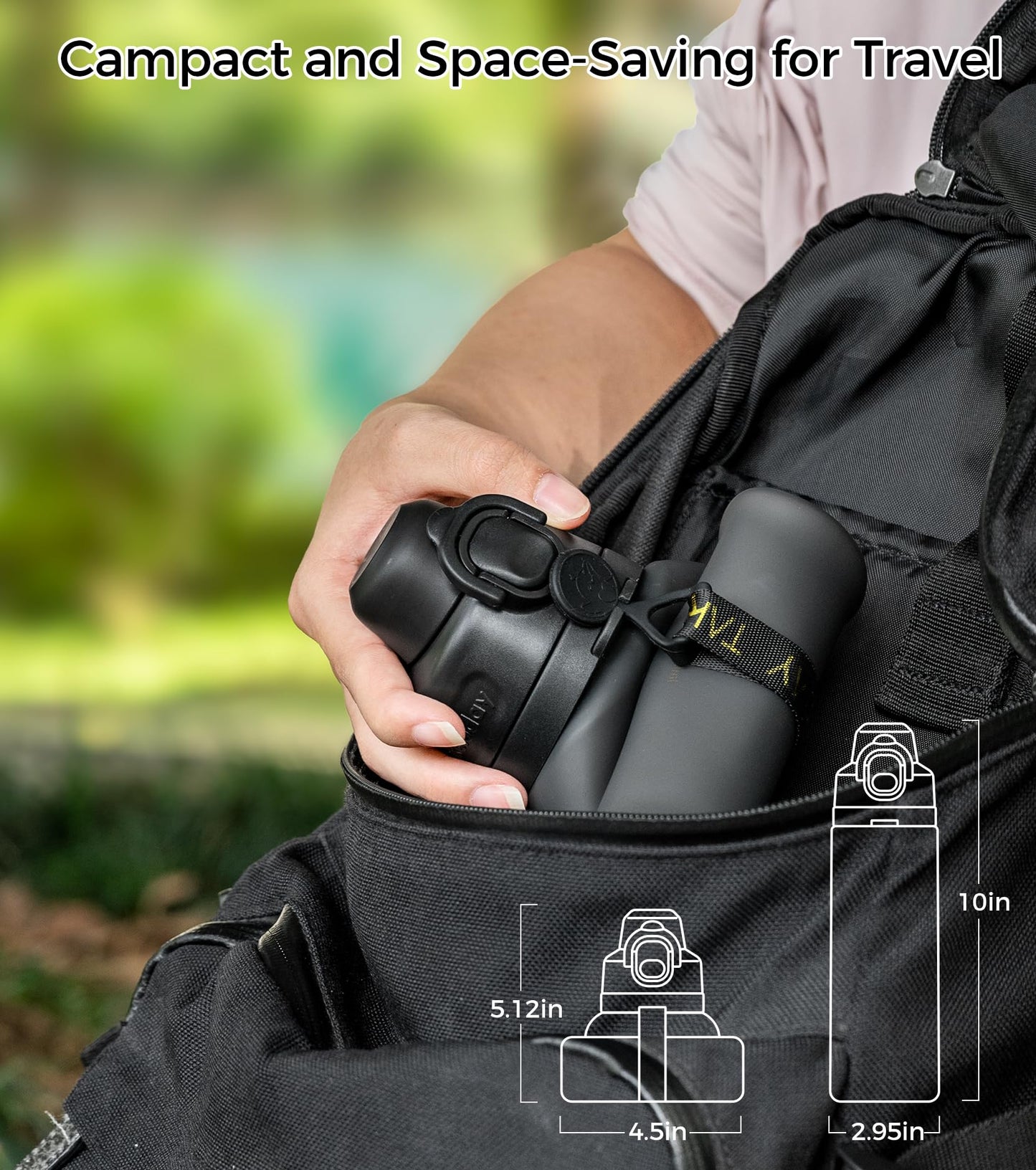 TakeToday Collapsible Water Bottles with Straw for Travel, 21oz, Black