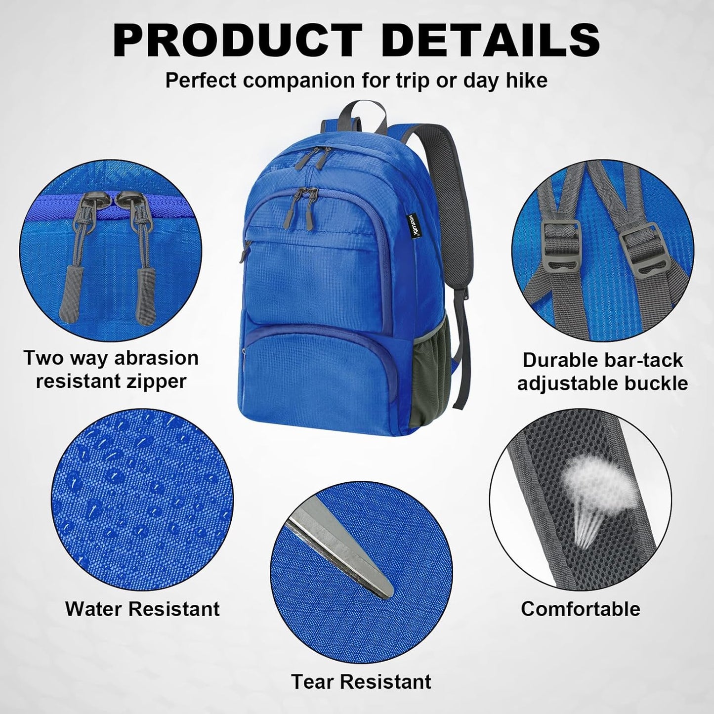 HOLYLUCK 20L lightweight packable Hiking Daypack Foldable Backpack for Men Women Small Travel Outdoor Foldable Shoulder Bag-dark blue