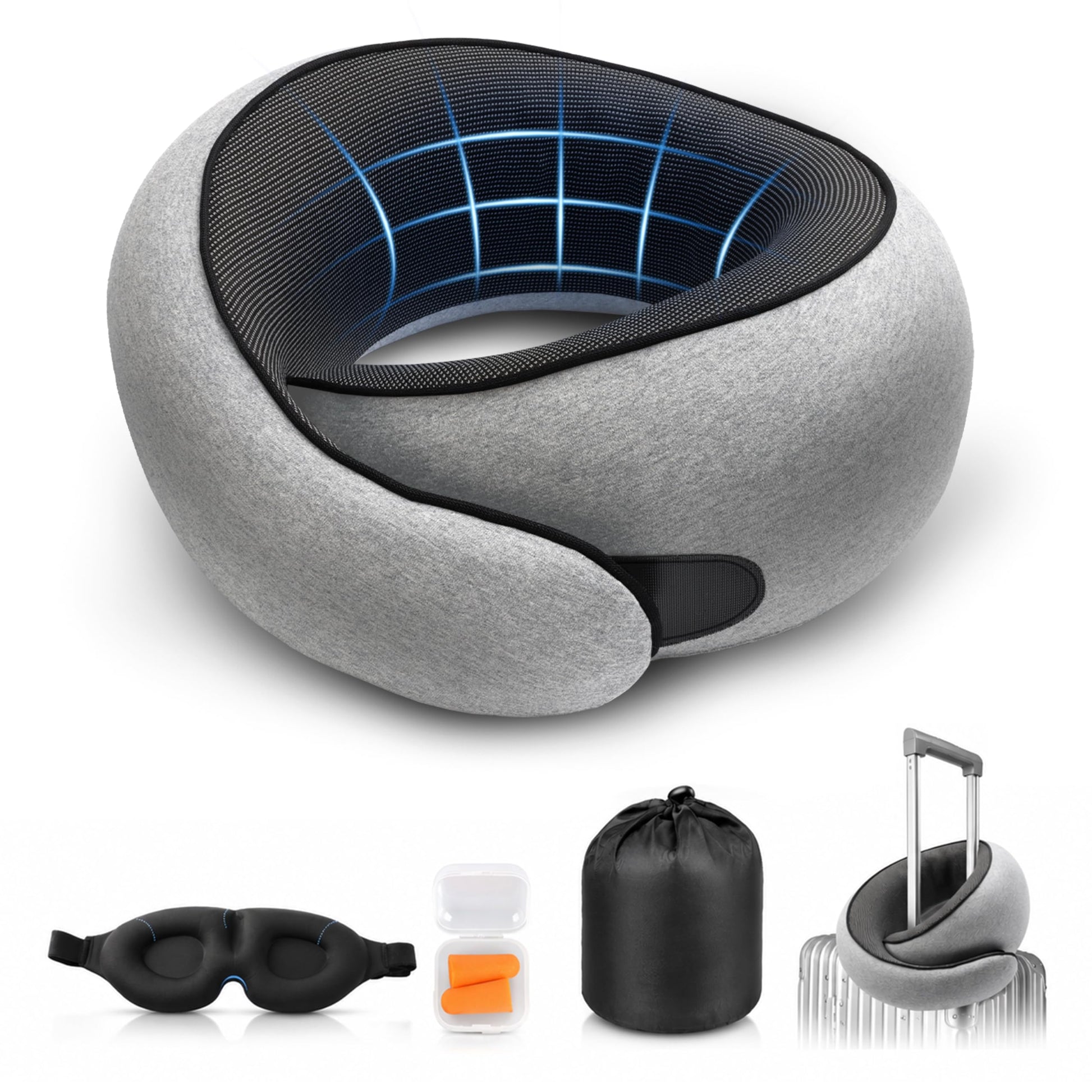 Purroch G-Shape Memory Foam Travel Neck Pillow, Medium Gray