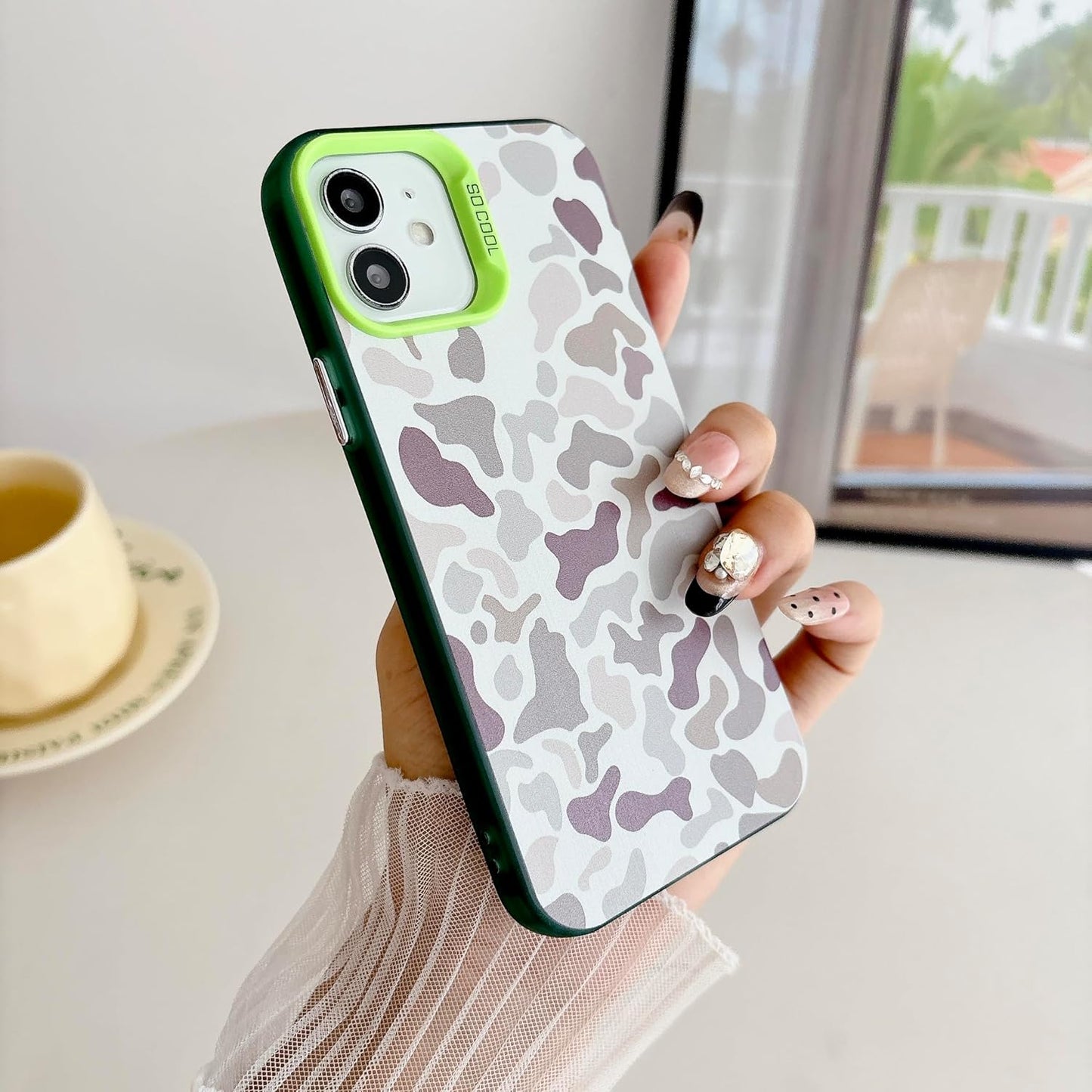 for iPhone 12 Case & iPhone 12 Pro Case, Vintage Camo Pattern Design for Men Boys Teens, Cool Camouflage Shockproof Protective Cover for Girls Women - Green