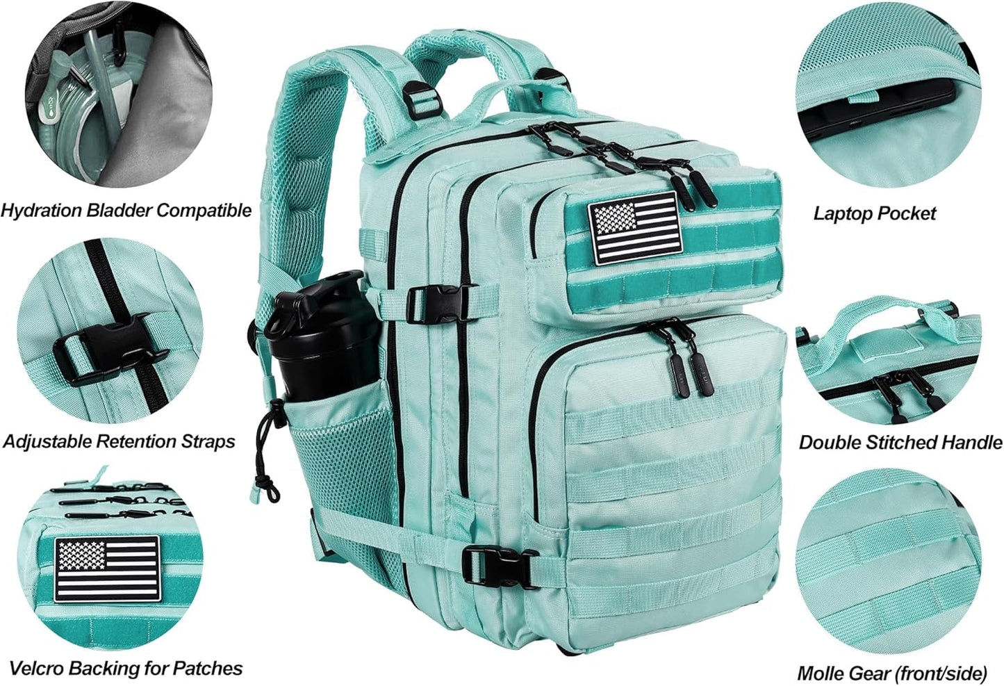LHI Tactical Military Backpack for Men and Women 25L/35L Army Assault Pack Bag Small Rucksack with Bottle Holder