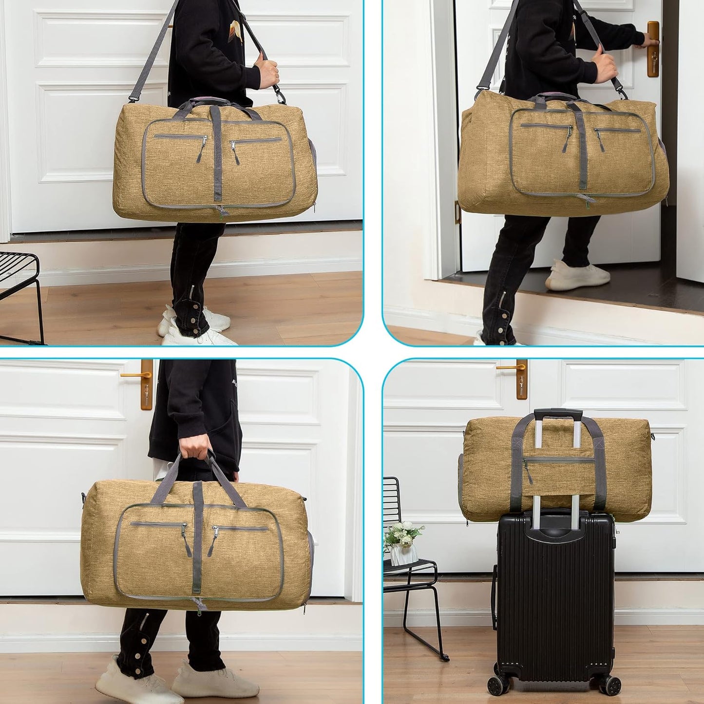 Vomgomfom 65L/85L/115L Foldable Travel Duffle Bag, Lightweight Checked Luggage with Shoe Compartment, Water-Resistant Weekender Overnight Bag for Men & Women