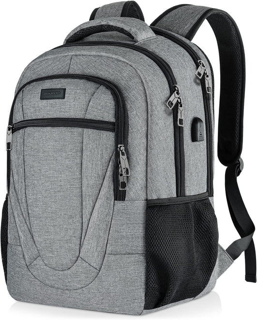 BIKROD 45L Extra Large Travel Laptop Backpack for Men and Women, Carry on Back Pack with USB Charging Port Fit 18.4 IN Laptop, Grey, Gift