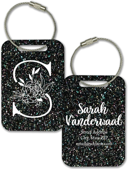 Personalized Monogram Name Tag for Luggage (3 or 6 Count Pack) | Custom Tag for Suitcase | Acrylic Name Tag for Travel | Choose Your Font & Color | Backpack ID Label (Monogram, Galaxy Glitter)