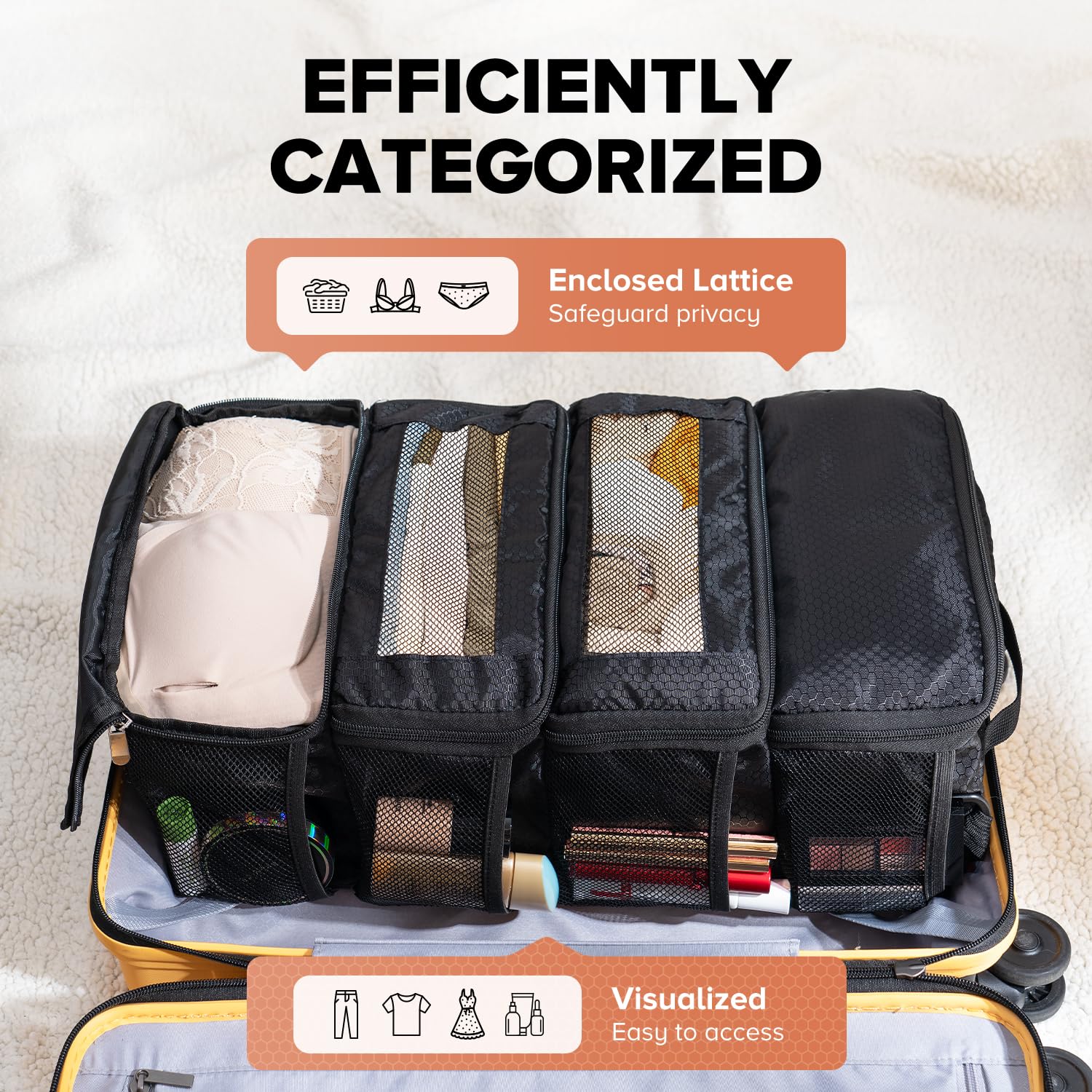 Suitcase Organizer, Travel Luggage Organizer Hanging Shelves Packing Cube Closet/Collapsible