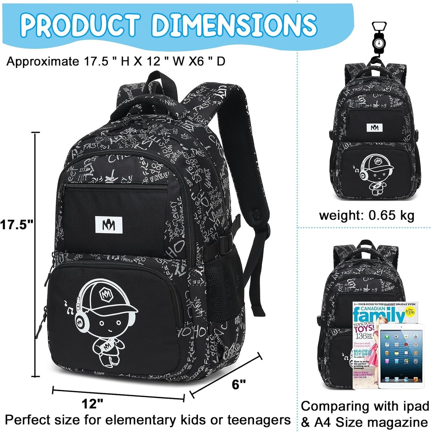 Bluboon Kids Backpack Boys Camo Bookbag Teens Elementary School Bag Daypack Travel Back Pack Middle school (Grey Letter)
