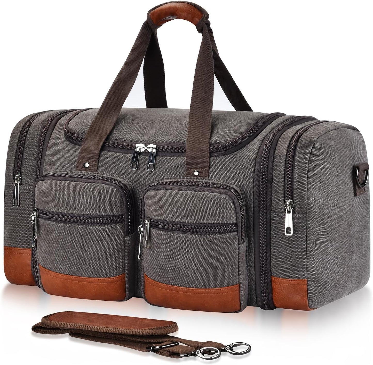 Canvas Duffle Bag For Travel, 50L Expandable Carry on Overnight Travel Duffel Bags with Laptop Compartments Weekend Gym Bag for Men(Grey)