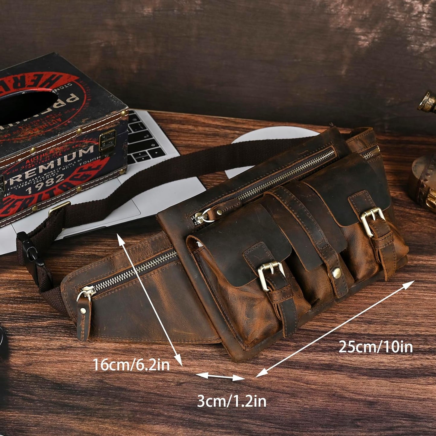 Thick Crazy Horse Leather Hiking Riding Travel Outdoor Belt Fanny Waist Pack Small Phone Pouch For Men Women 380 (381 Brown)