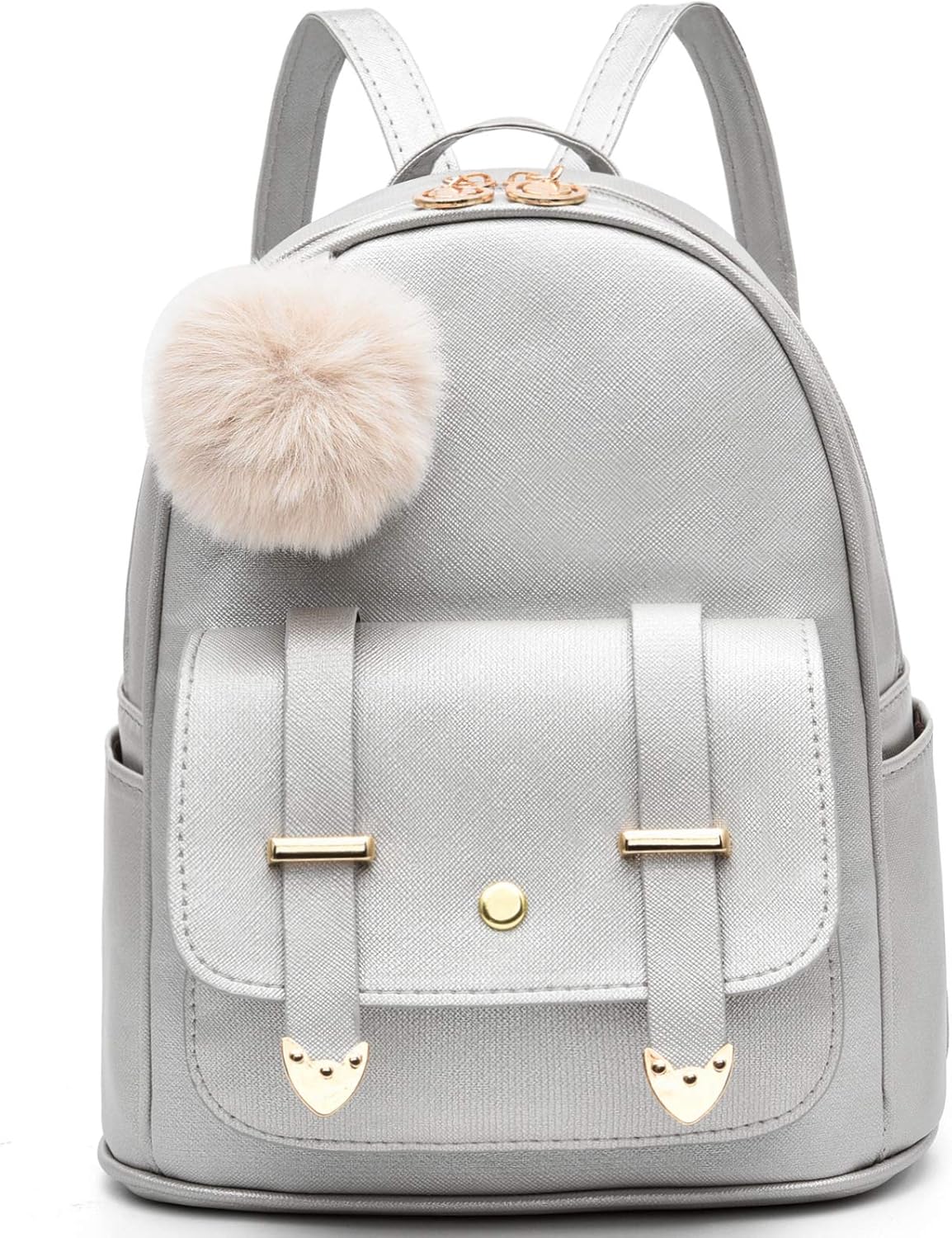 I IHAYNER Girls Fashion Backpack Mini Backpack Purse for Women Teenage Girls Purses PU Leather Pompom Backpack Shoulder Bag