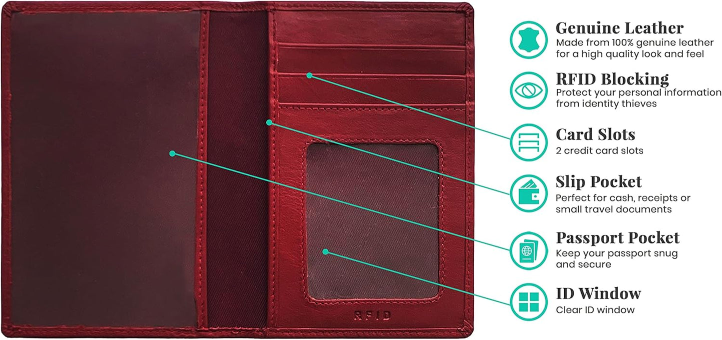 Personalized Monogrammed Merlot Leather RFID Passport Wallet and 2 Luggage Tags