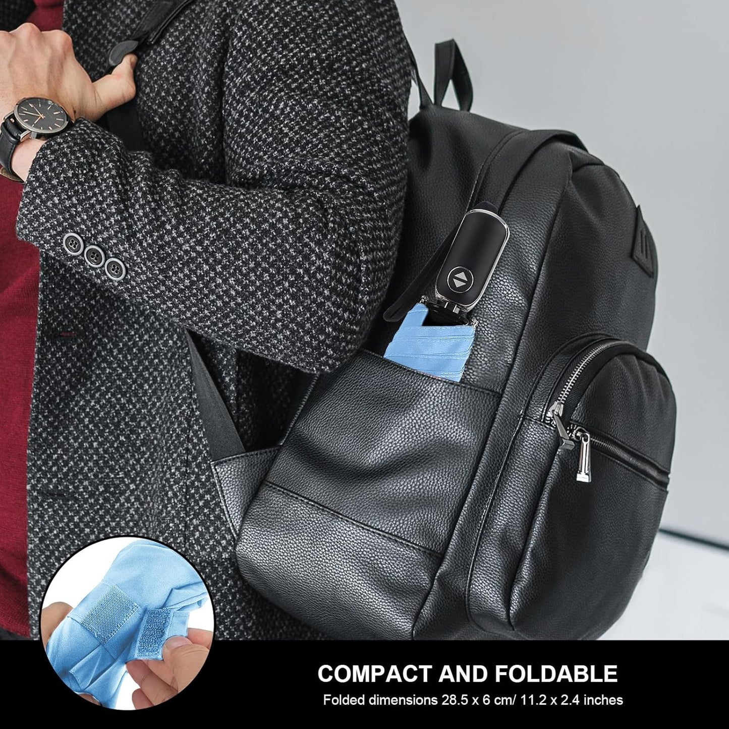 LEAGERA Compact Travel Umbrella for Purse - Flat Handle, Waterproof for Light Rain