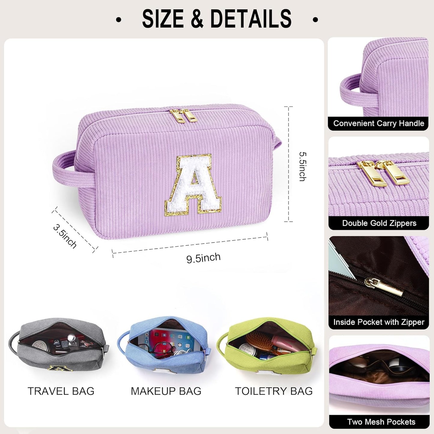 YOOLIFE Initial Travel Makeup Bag Cosmetic Bag - Teen Girl Gifts Trendy Stuff Friend Birthday Gifts