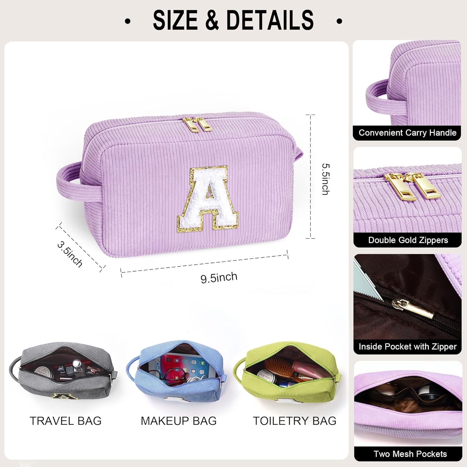 YOOLIFE Initial Travel Makeup Bag Cosmetic Bag - Teen Girl Gifts Trendy Stuff Friend Birthday Gifts
