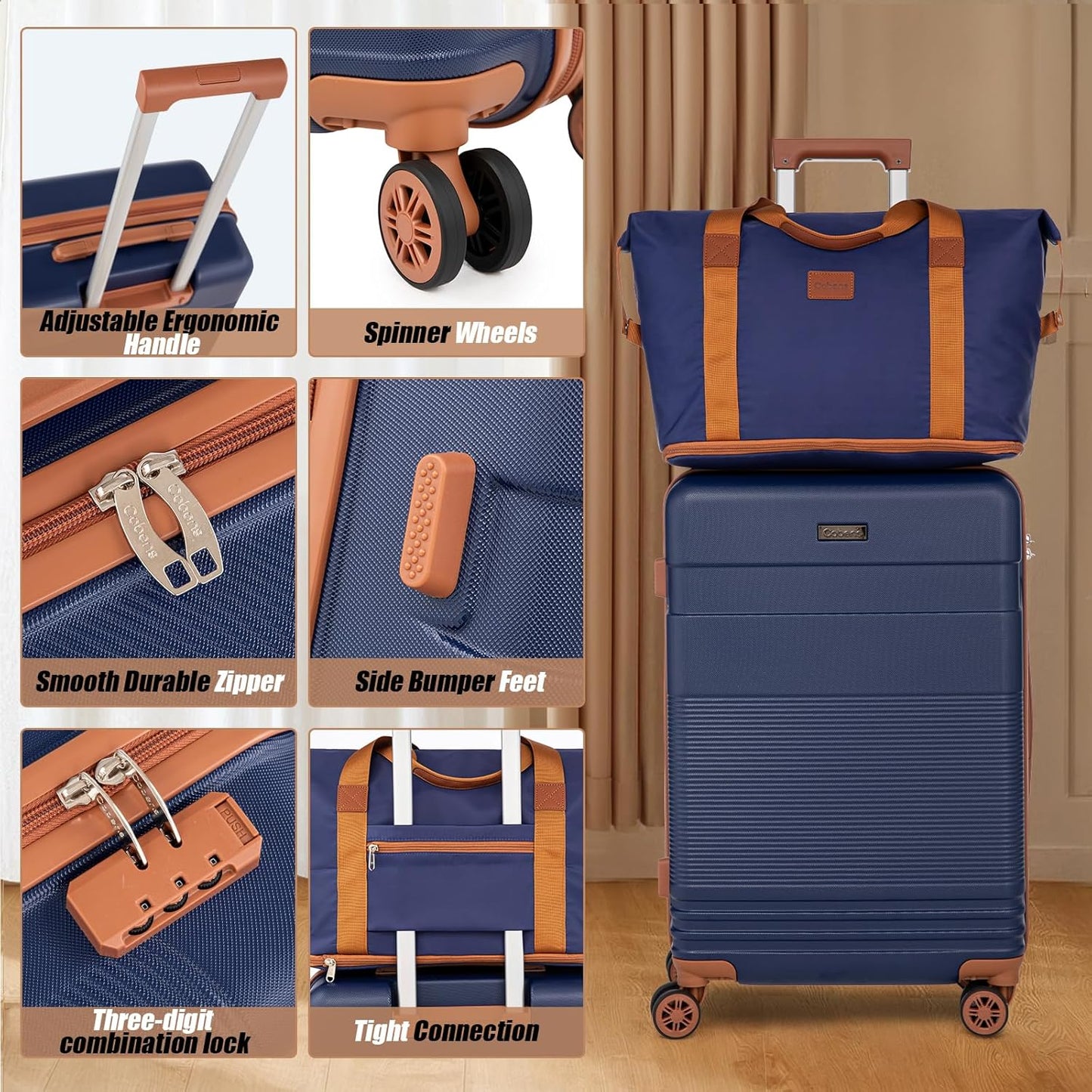 Luggage Sets 5 Piece with Spinner Wheels, Lightweight Hardshell Suitcases Set with Lock for Men and Women, Carry on Luggage Travel Set with Durable ABS Hard Case
