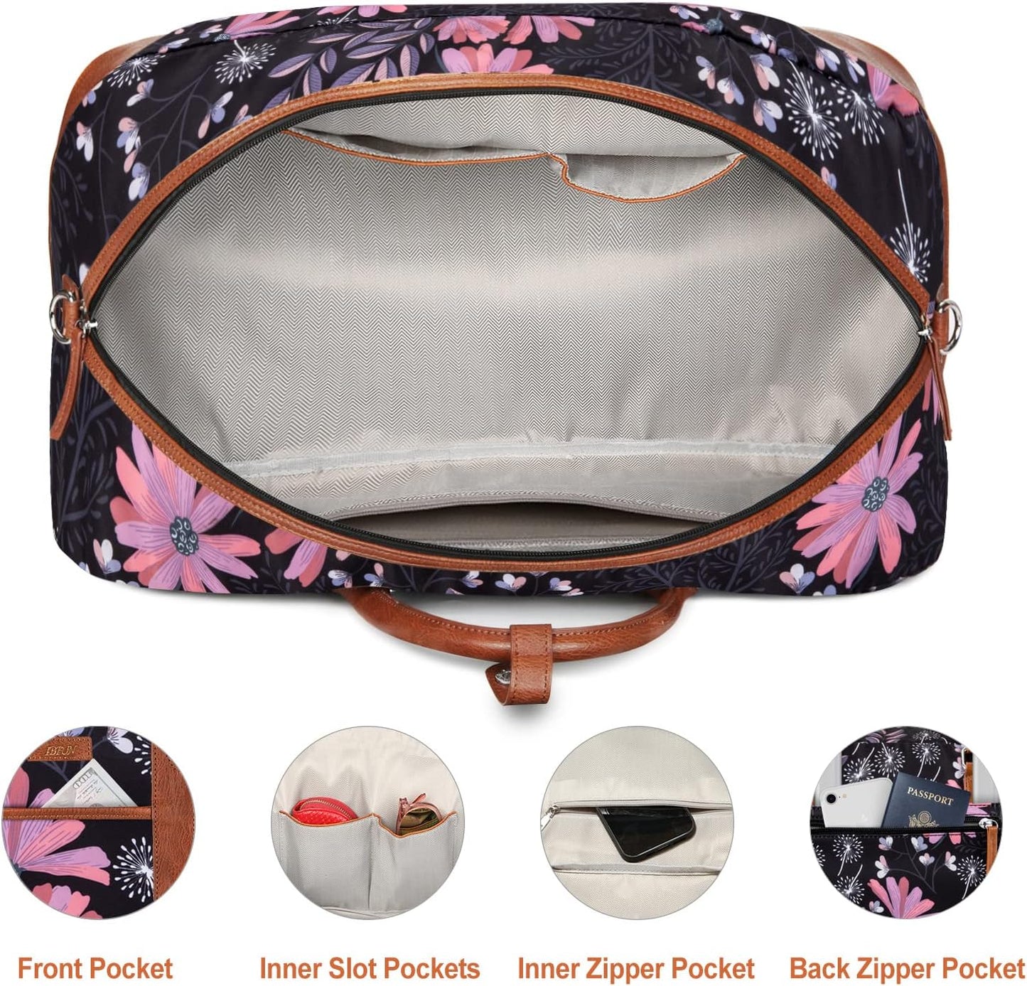 Weekender Bag for Women, Large Overnight Bag Canvas Travel Duffel Bag Carry On Tote with Shoe Compartment 21" 3Pcs Set