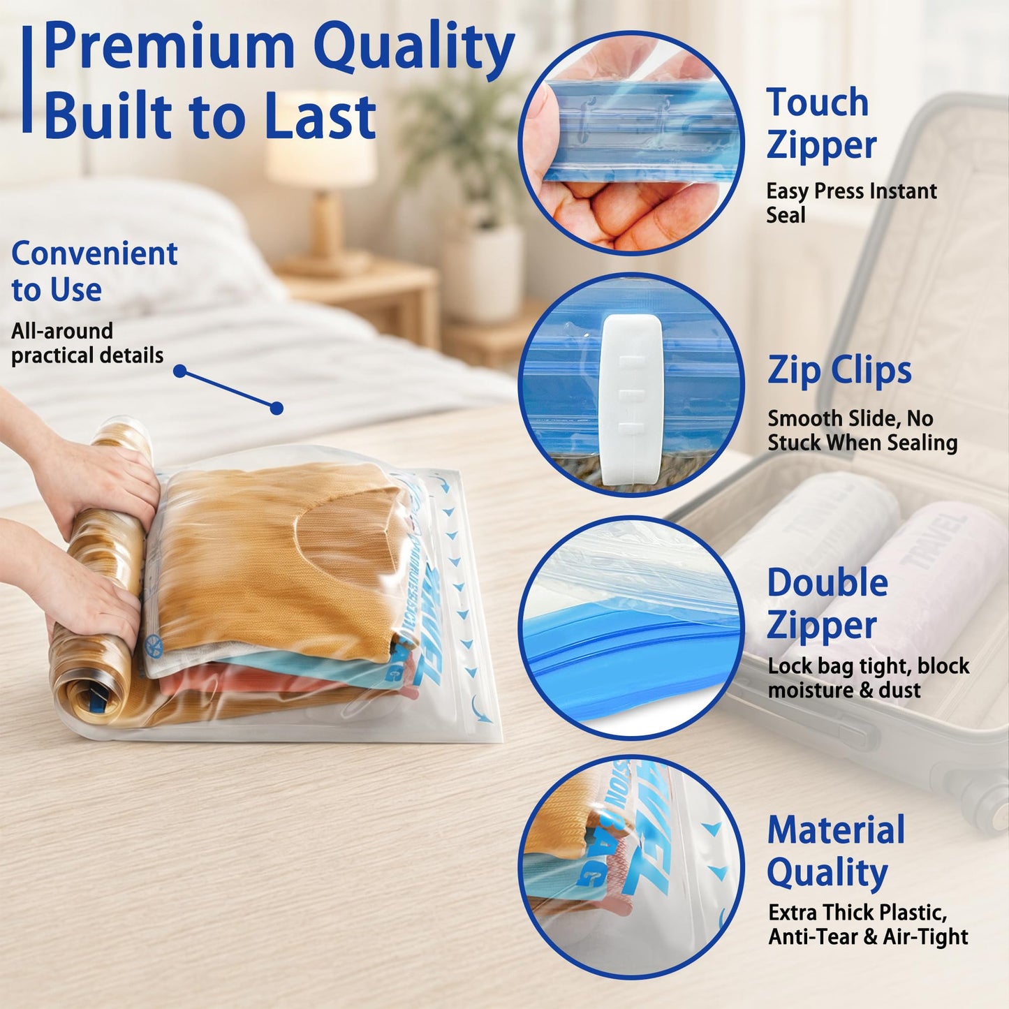Compression Bags for Travel Essentials, Roll Up Bags No Vacuum Needed