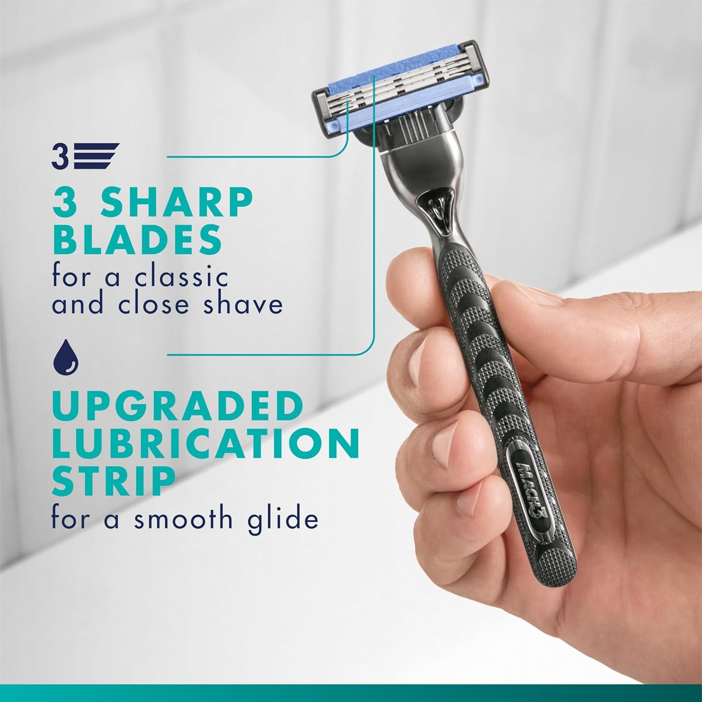 Gillette Mach3 Shaving Razor for Men, 1 Razor Gillette 3-Blade Handle for Men’s Grooming, 10 Razor Blade Refills, Lubrication Strip