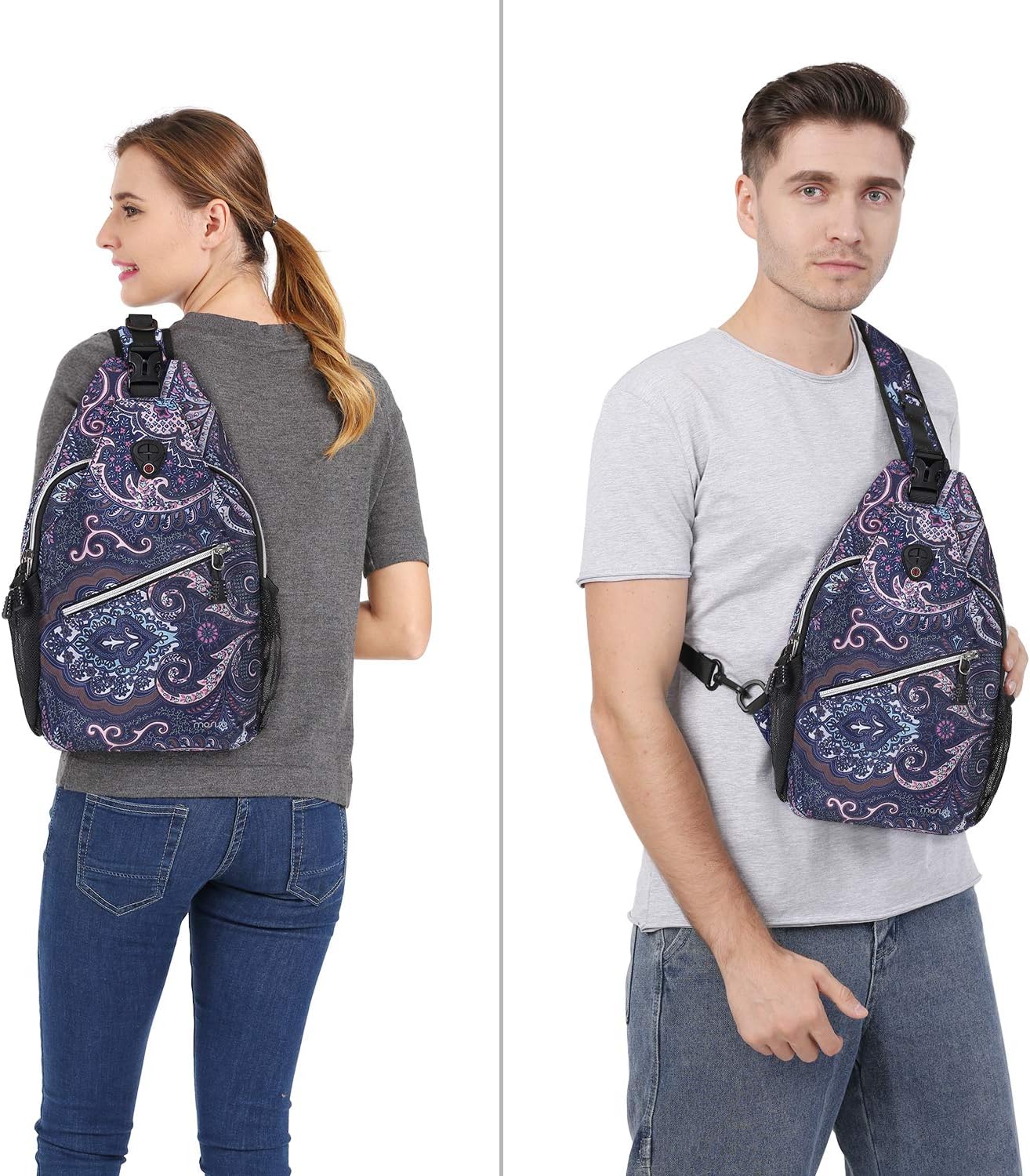 MOSISO Sling Backpack,Travel Hiking Daypack Pattern Rope Crossbody Shoulder Bag, Navy Blue Base Totem Texture